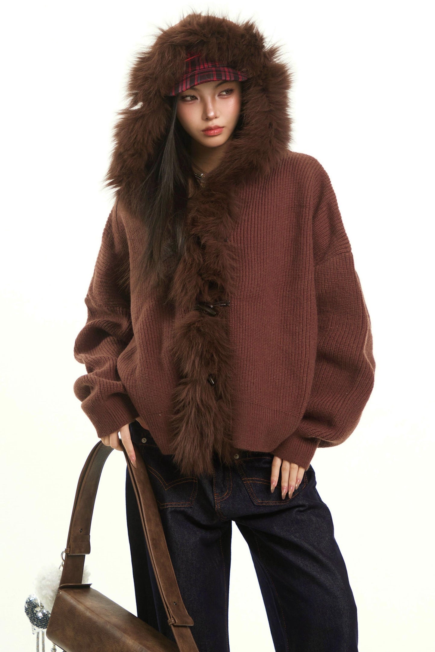 Retro Gray Fur Collar Cardigan Jacket