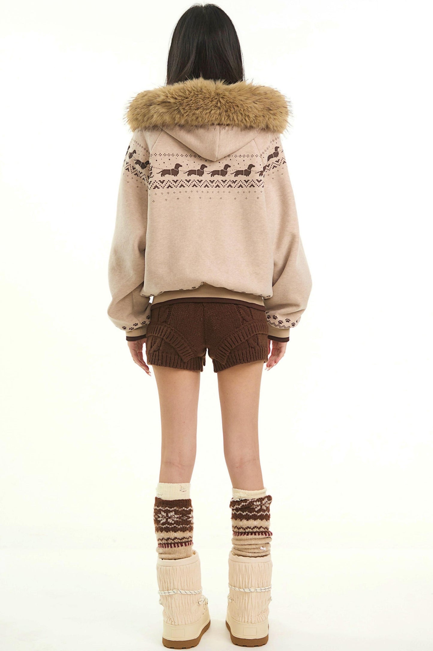 Retro Fair Isle Fur Collar Jacket