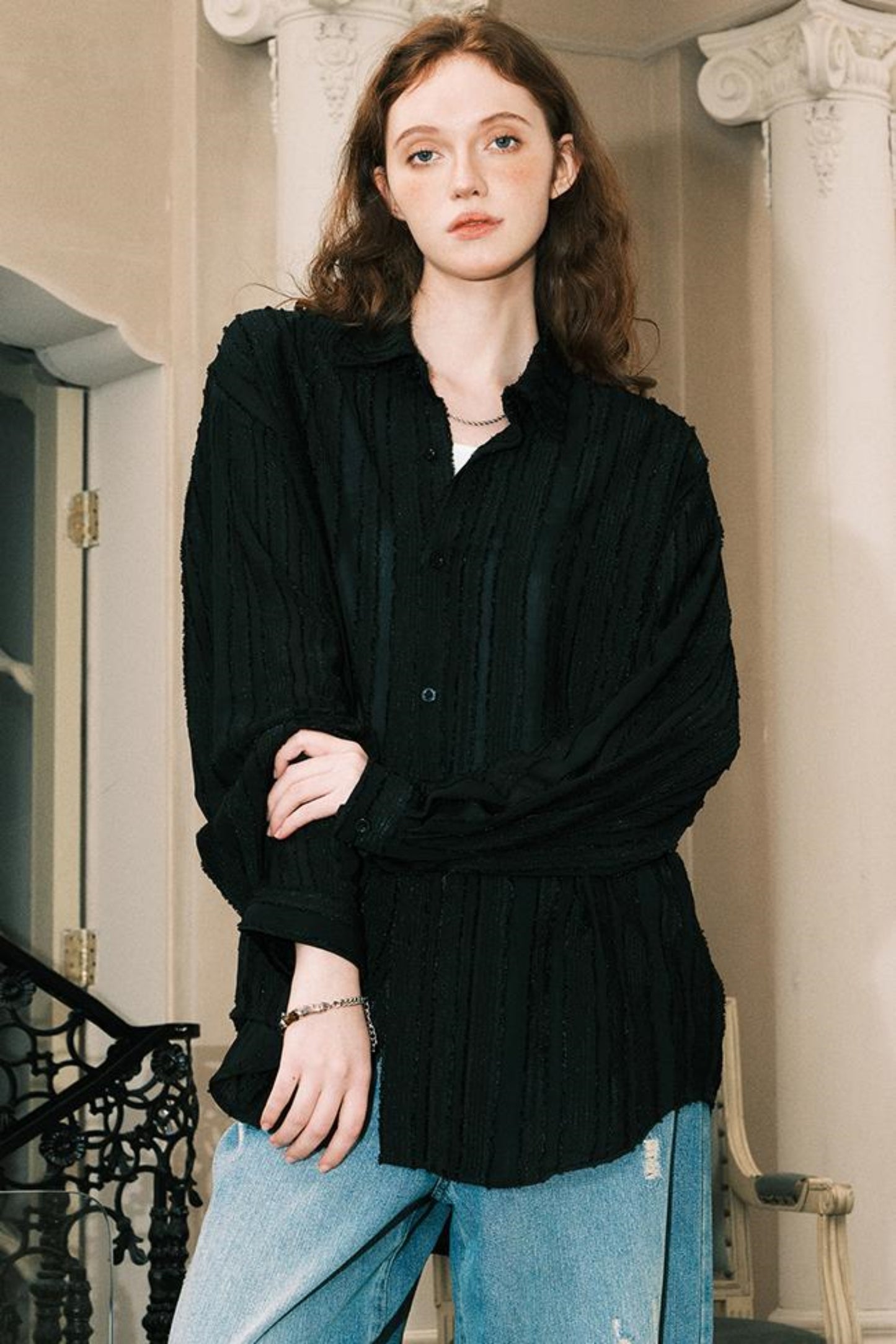 Sheer Texture Long Shirt