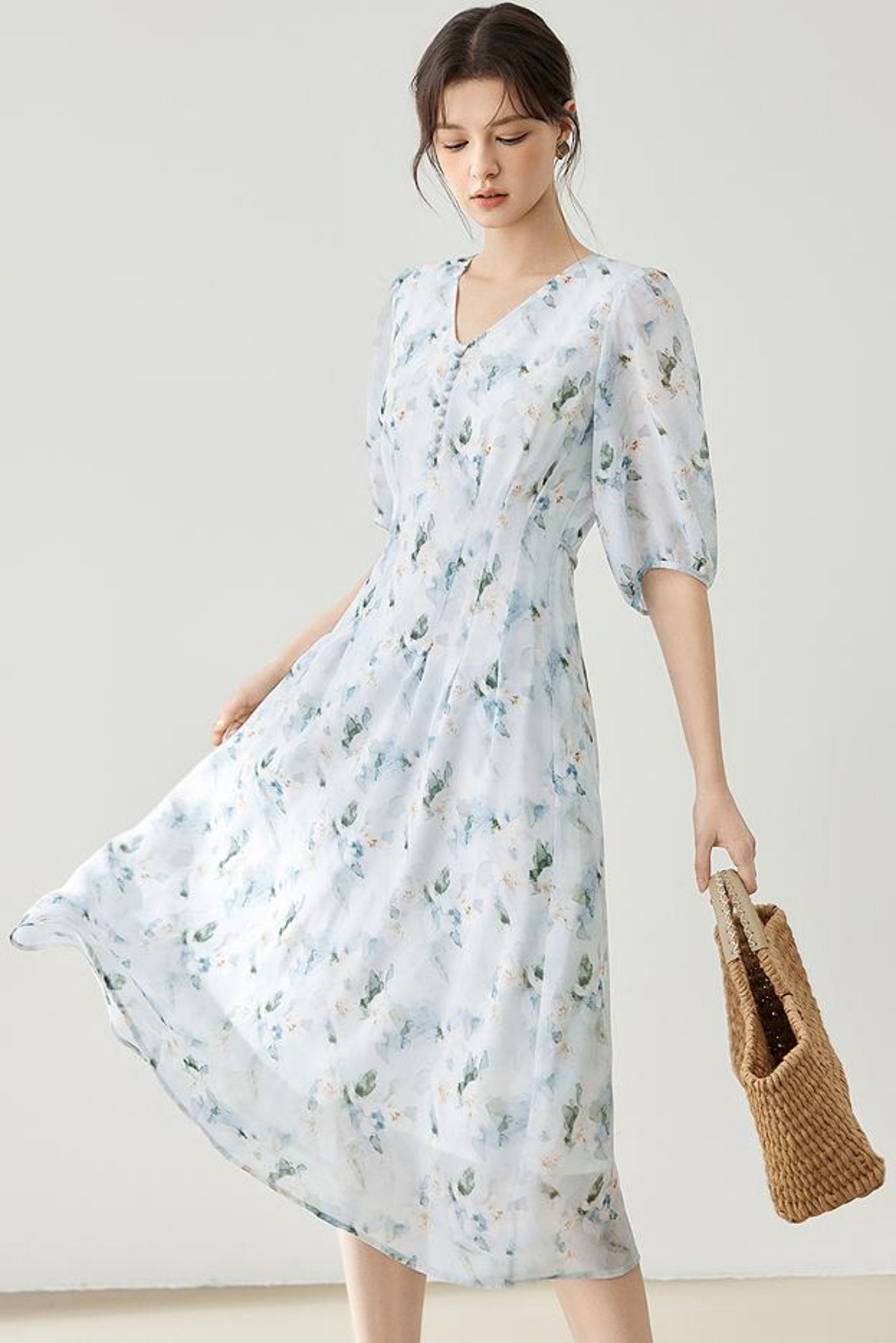 French Floral Midi Dress – UrbanSheek