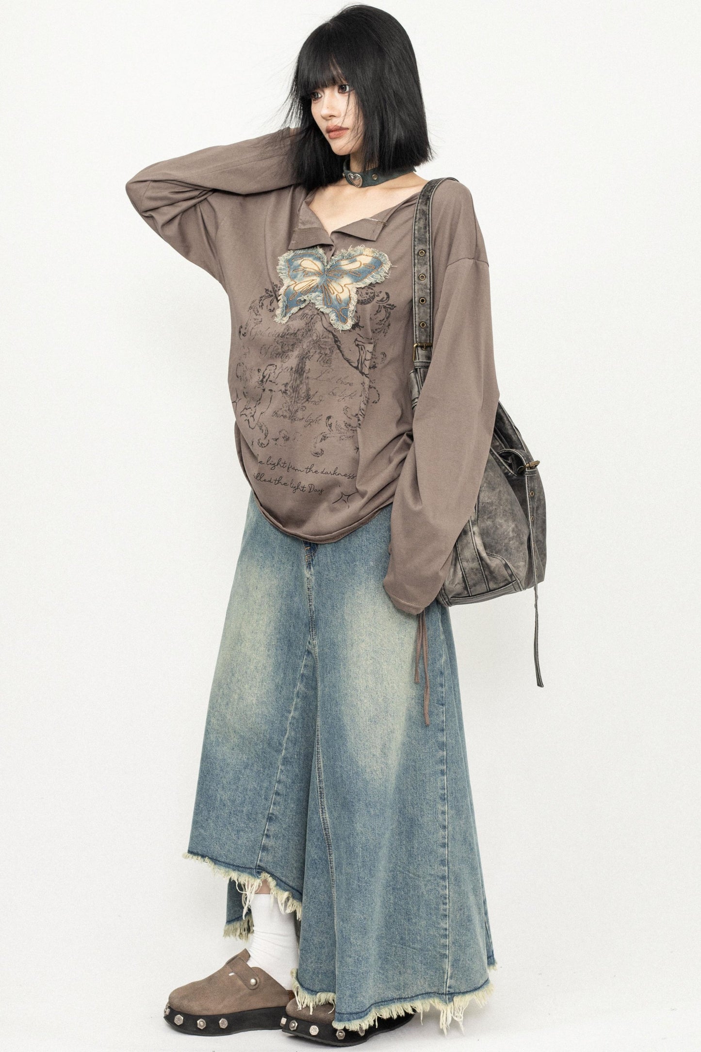 Butterfly Embroidered Retro Loose Tee