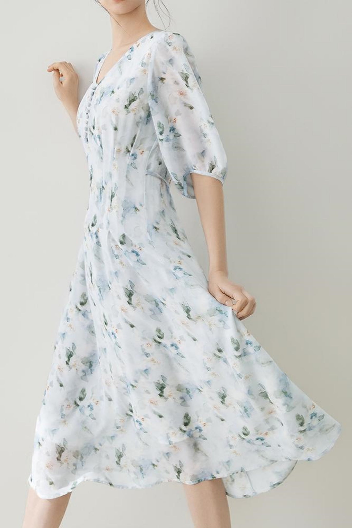 French Floral Midi Dress