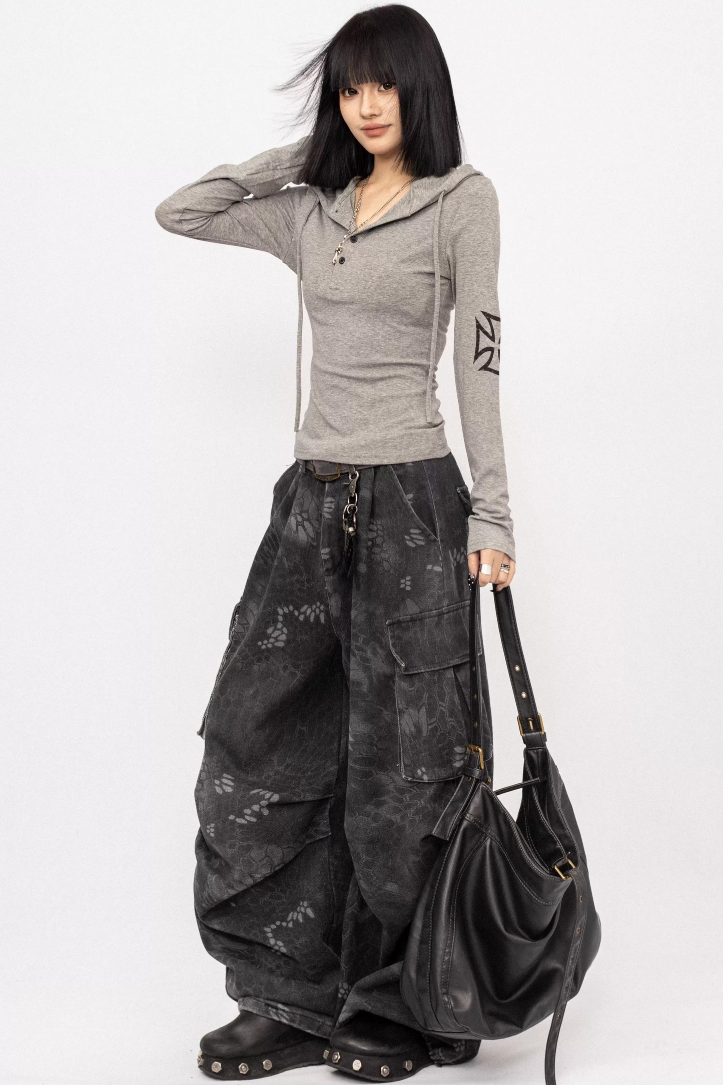 레트로 후드 블랙 탑