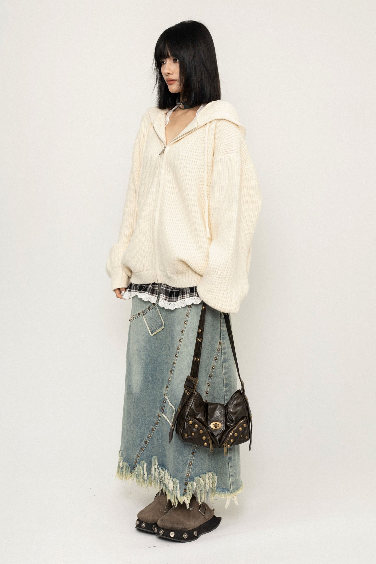 슬림 핏 후드 카디건 스웨터