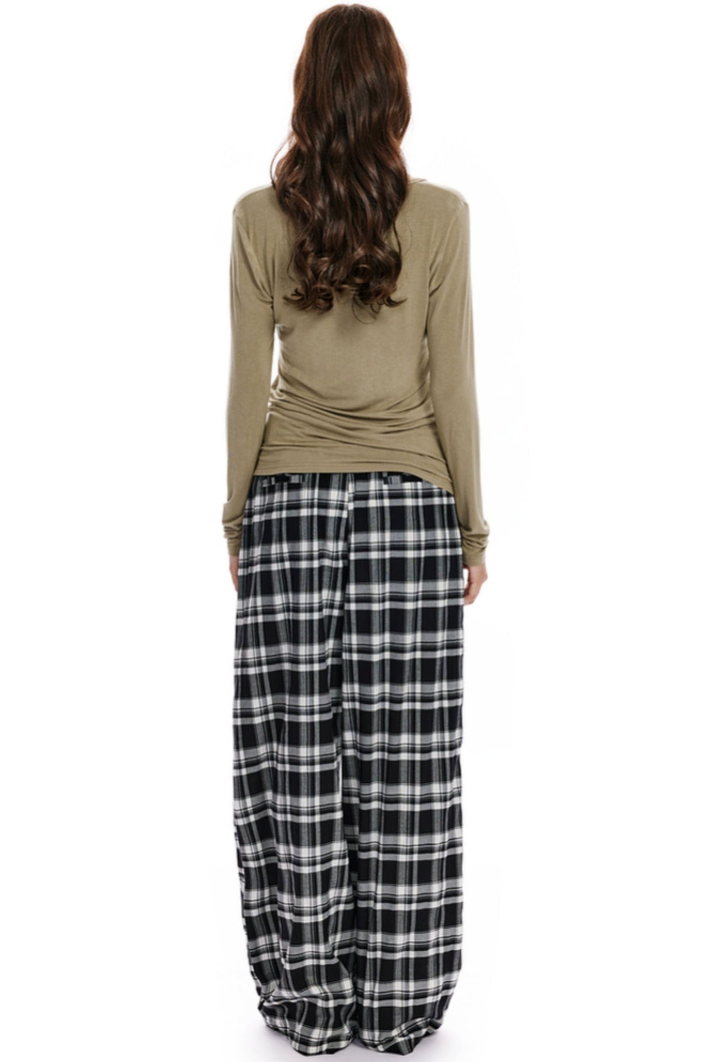 얇은 U넥 긴 소매 탑