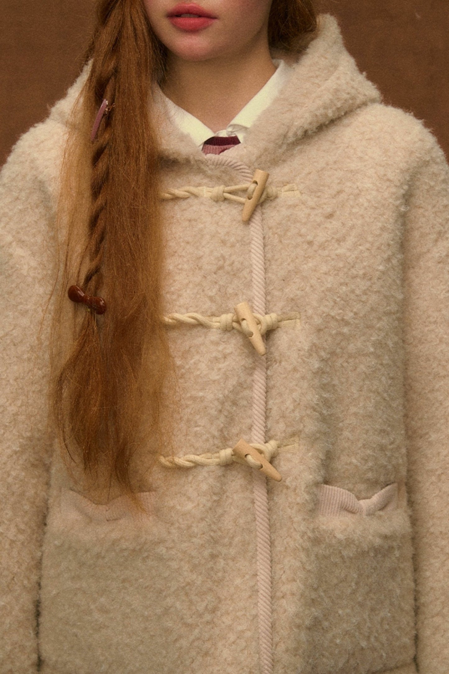 Schal Kapuzen Lammwolle Hornknopf Mantel