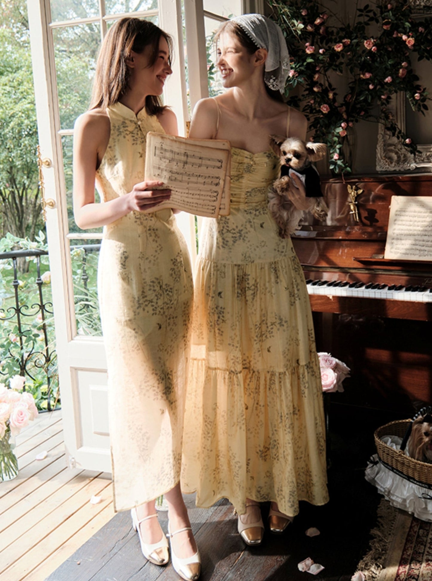 베고니아 프린트 프렌치 슬립 드레스