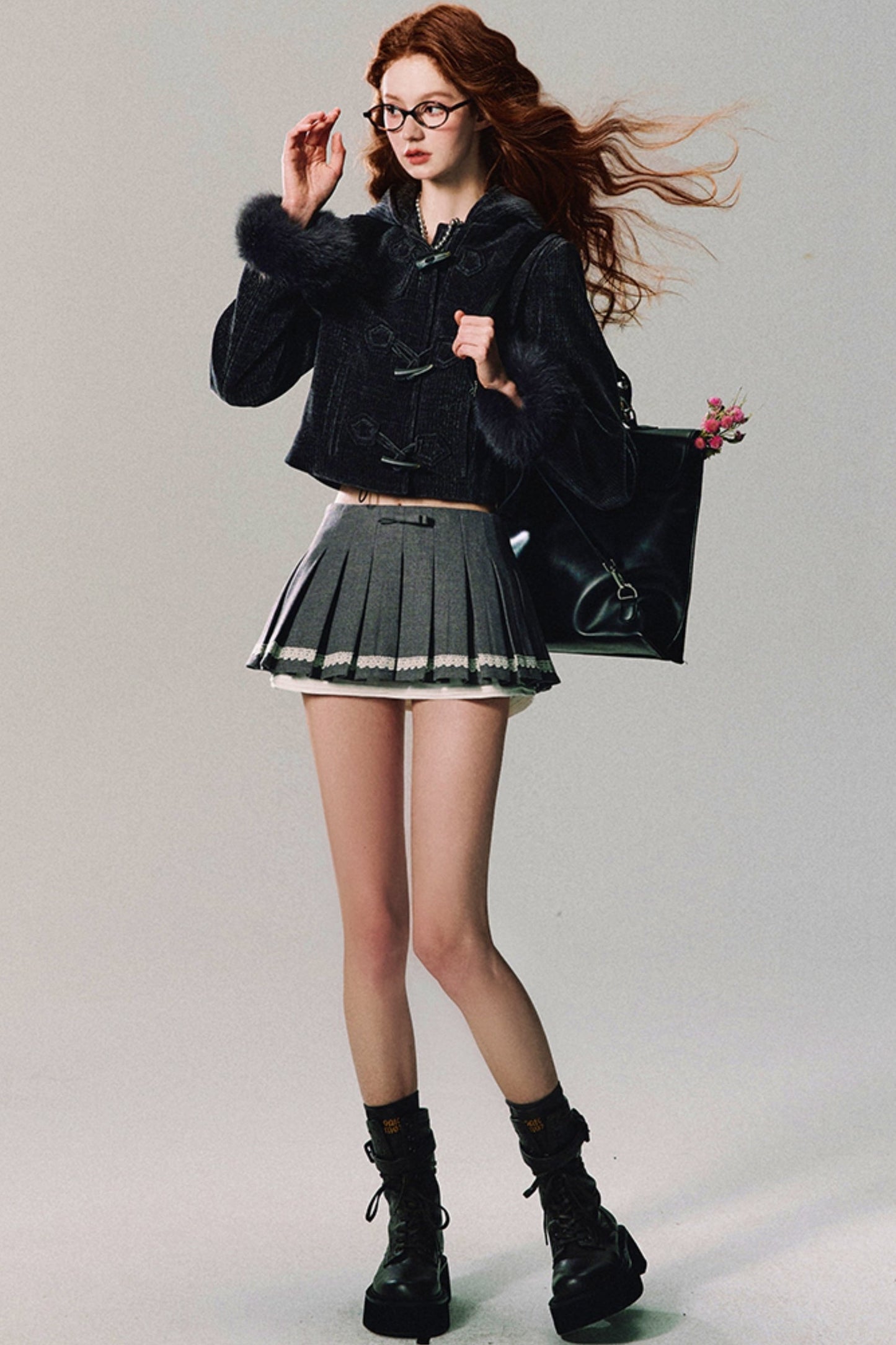 프레피 그레이 플리츠 스커트