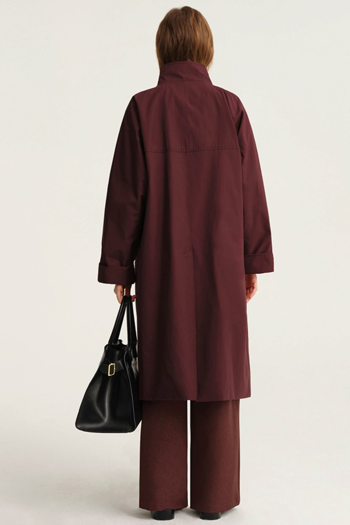Stand Collar Cotton Blend Trench Coat