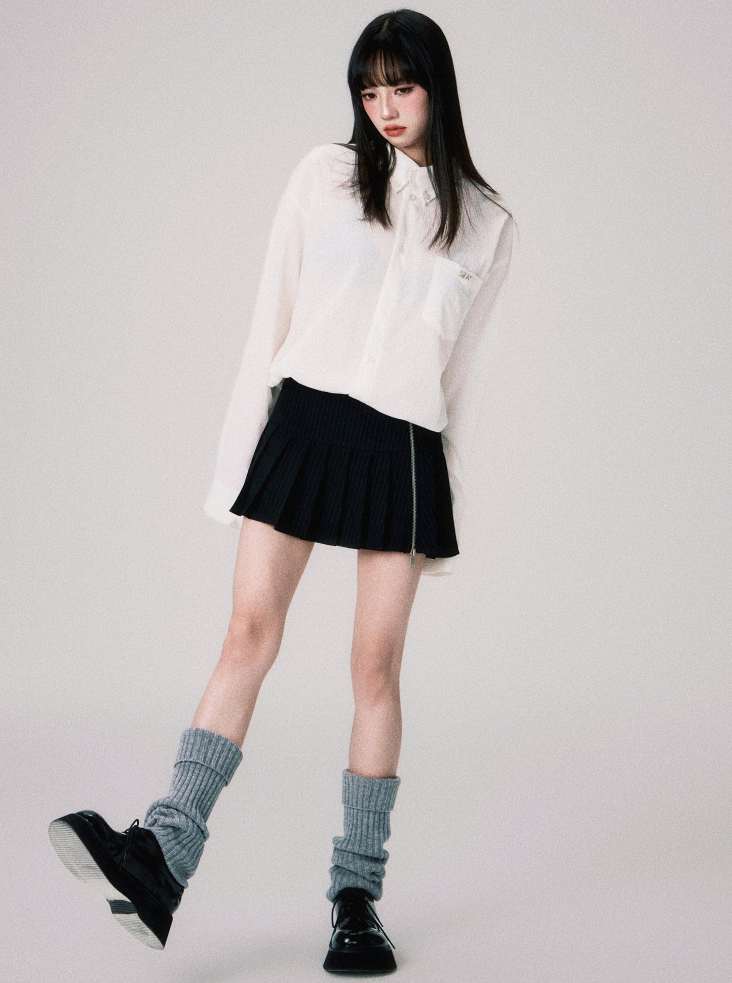 낮은 허리 스트라이프 A라인 치마