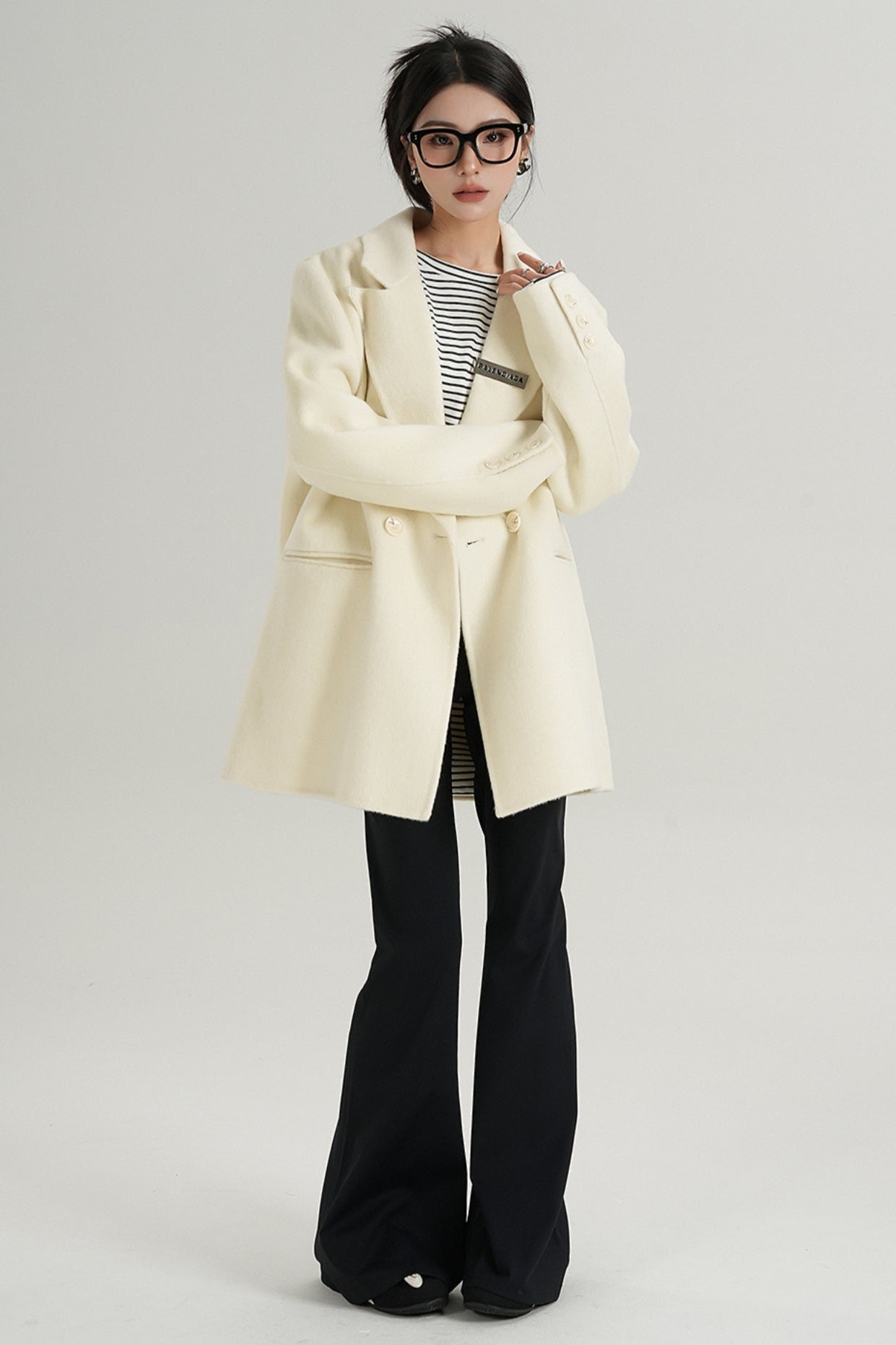 High-End Black Wool Tweed Jacket