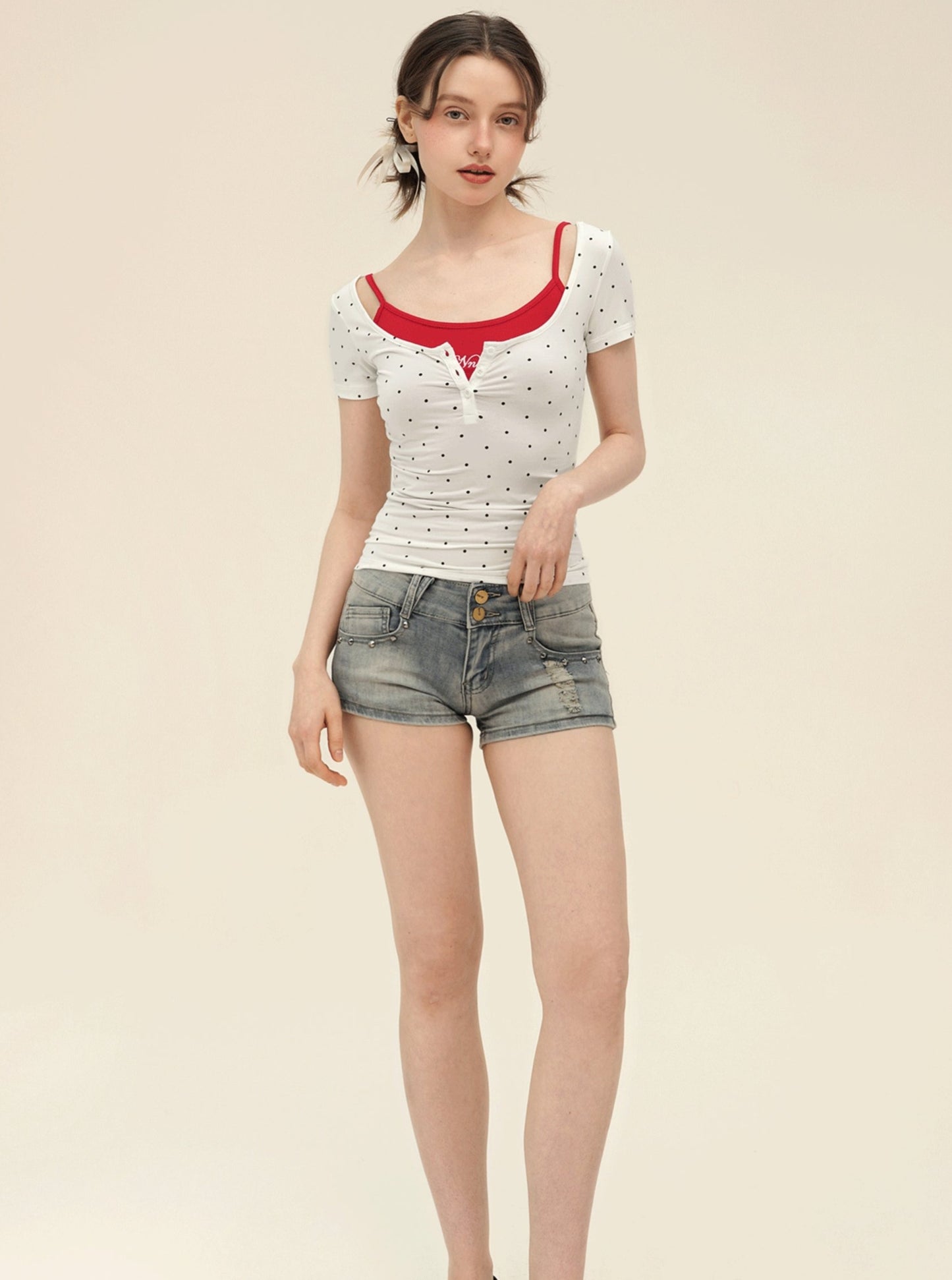 Retro Low Rise Ripped Denim Shorts