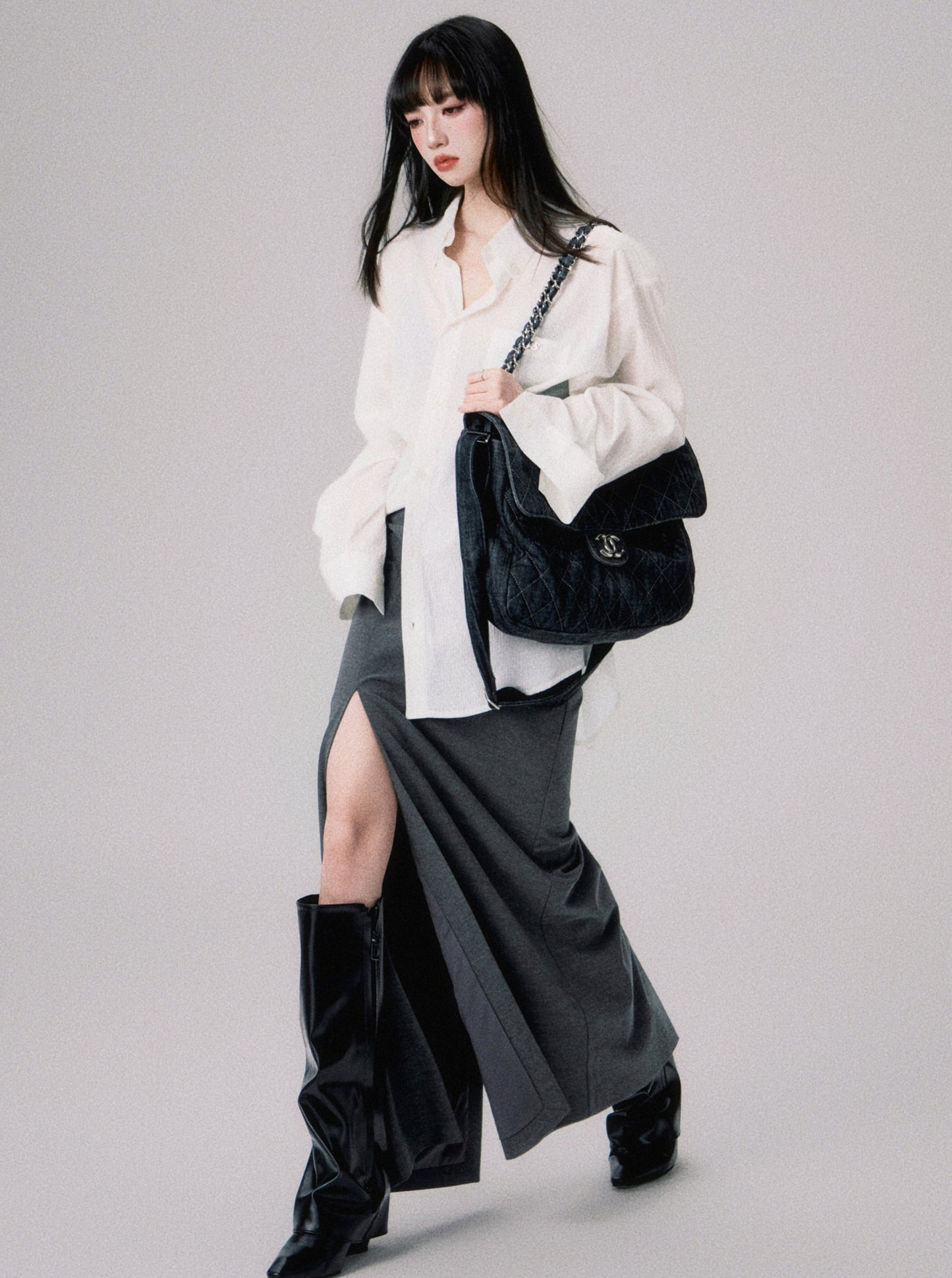 미드 라이즈 슬릿 맥시 스커트