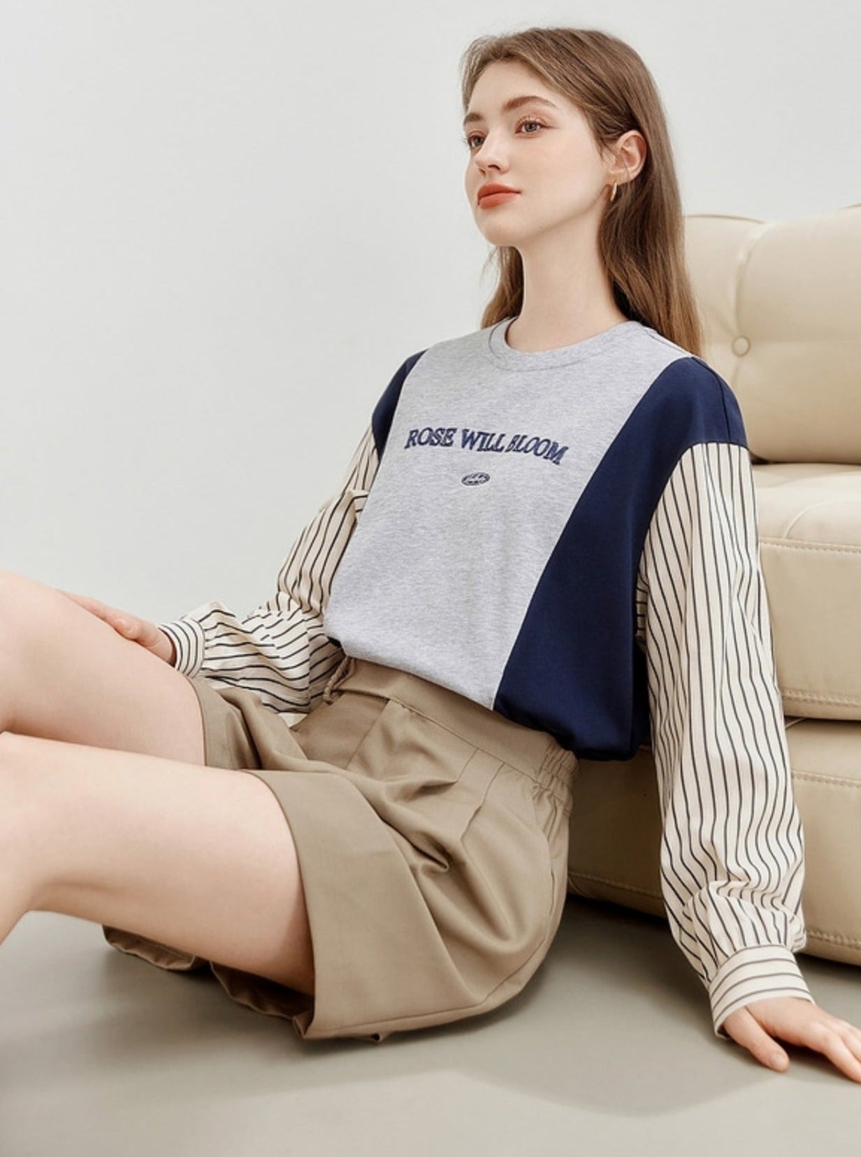 크루 넥 다용도 긴팔 티셔츠