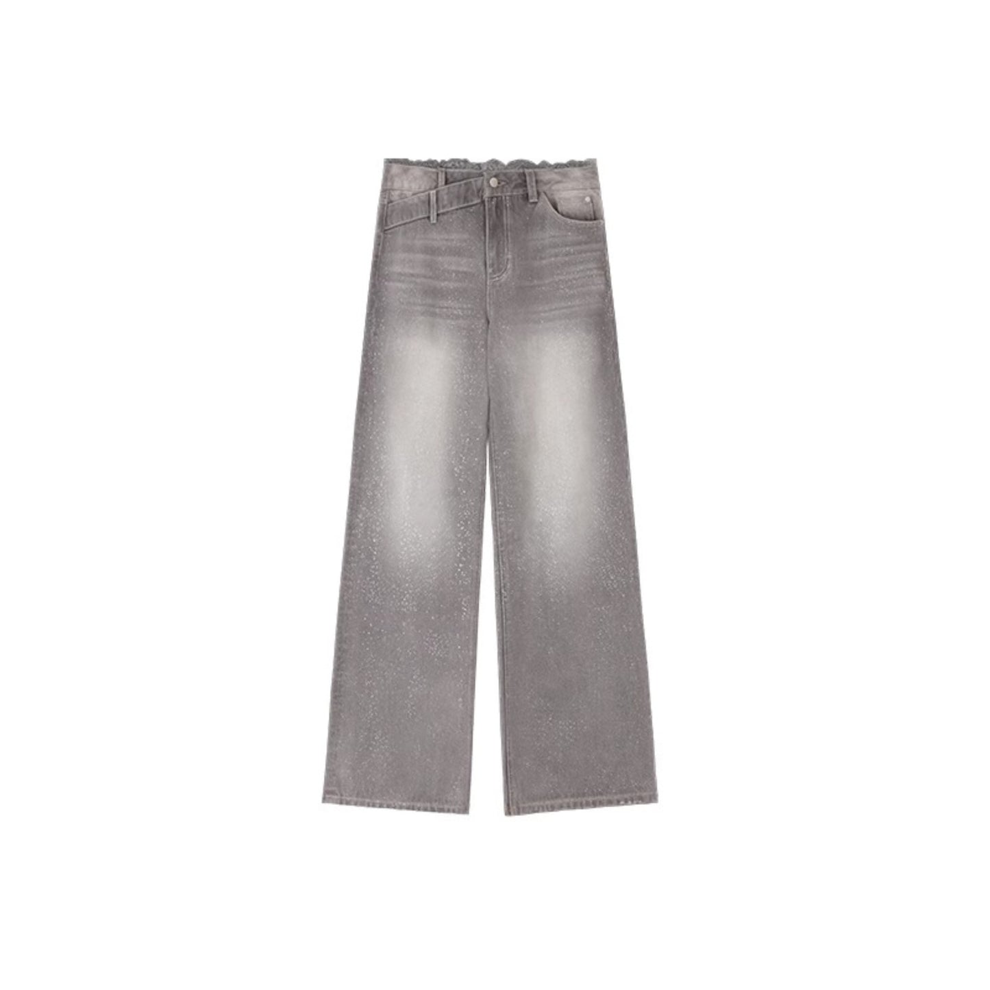 Vintage Lace-Waist Wide-Leg Jeans