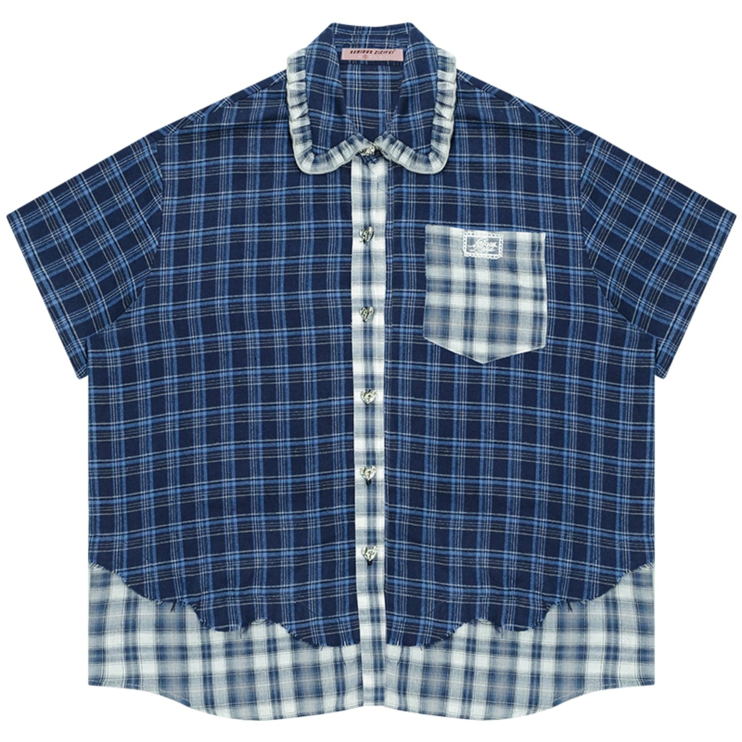 Retro Blue Short-Sleeve Blouse Shirt