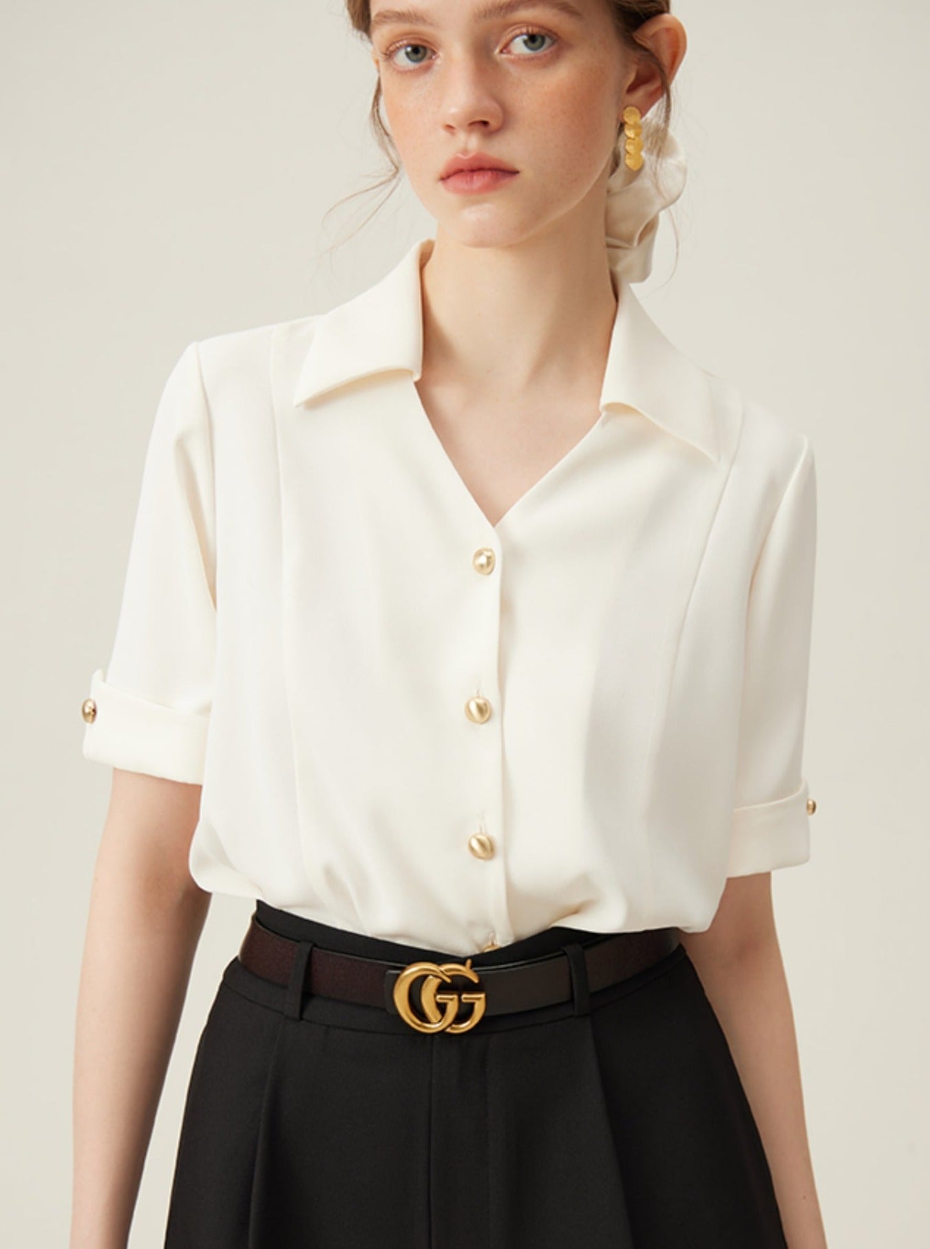 프렌치 느슨한 반팔 셔츠