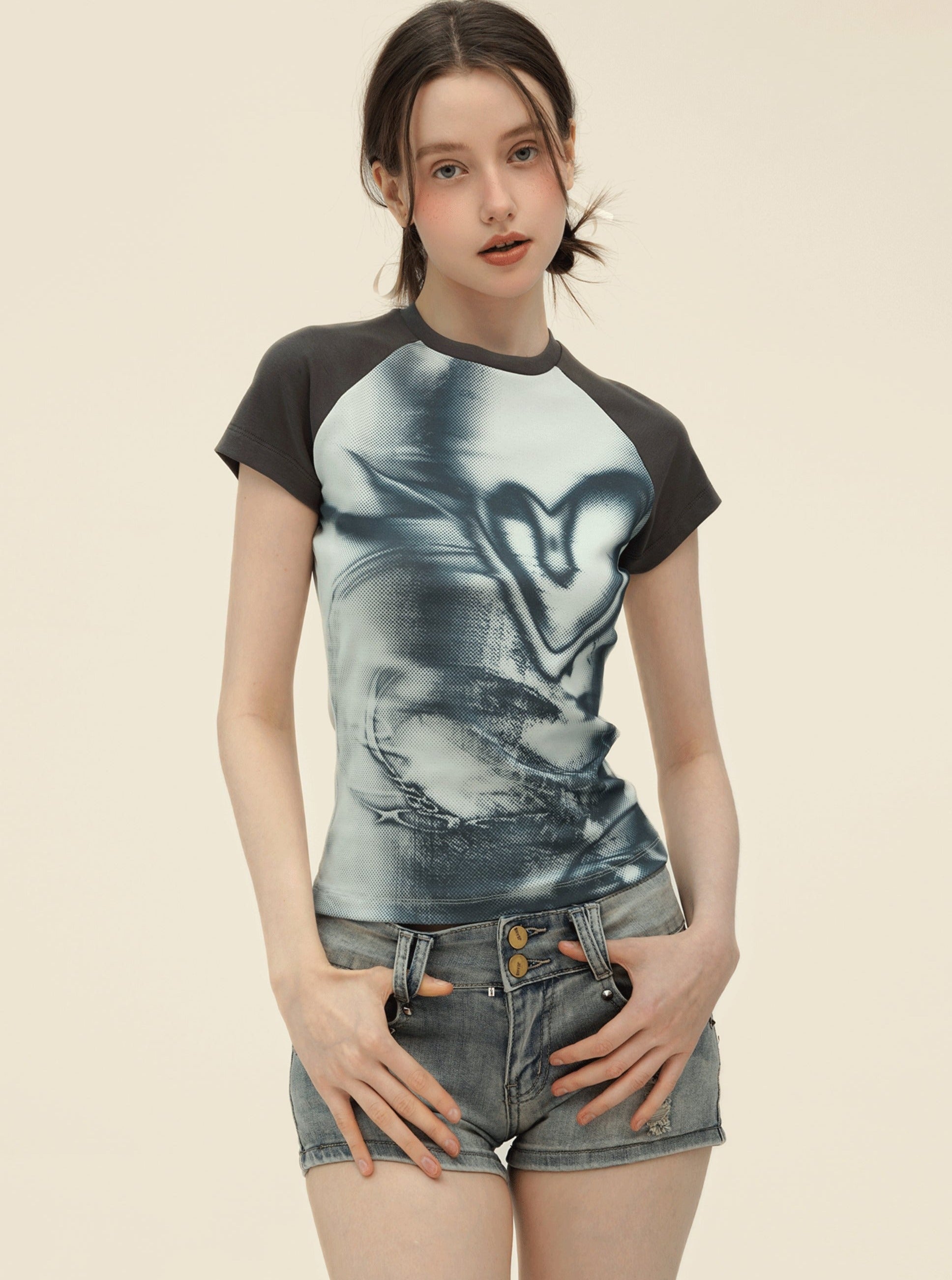 Chic Retro Graffiti Print Collar Shirt