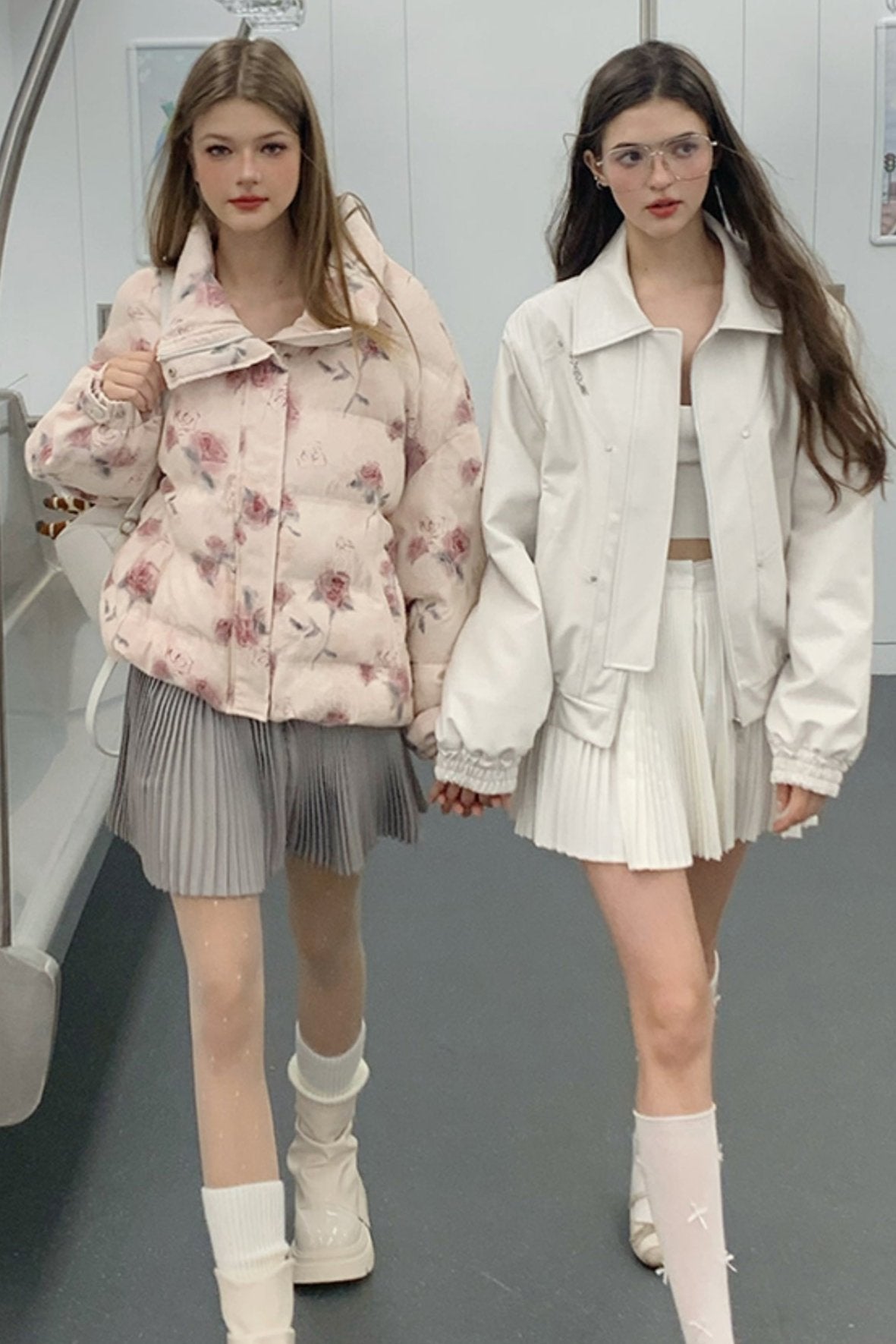 화이트 인차오 가죽 라펠 재킷