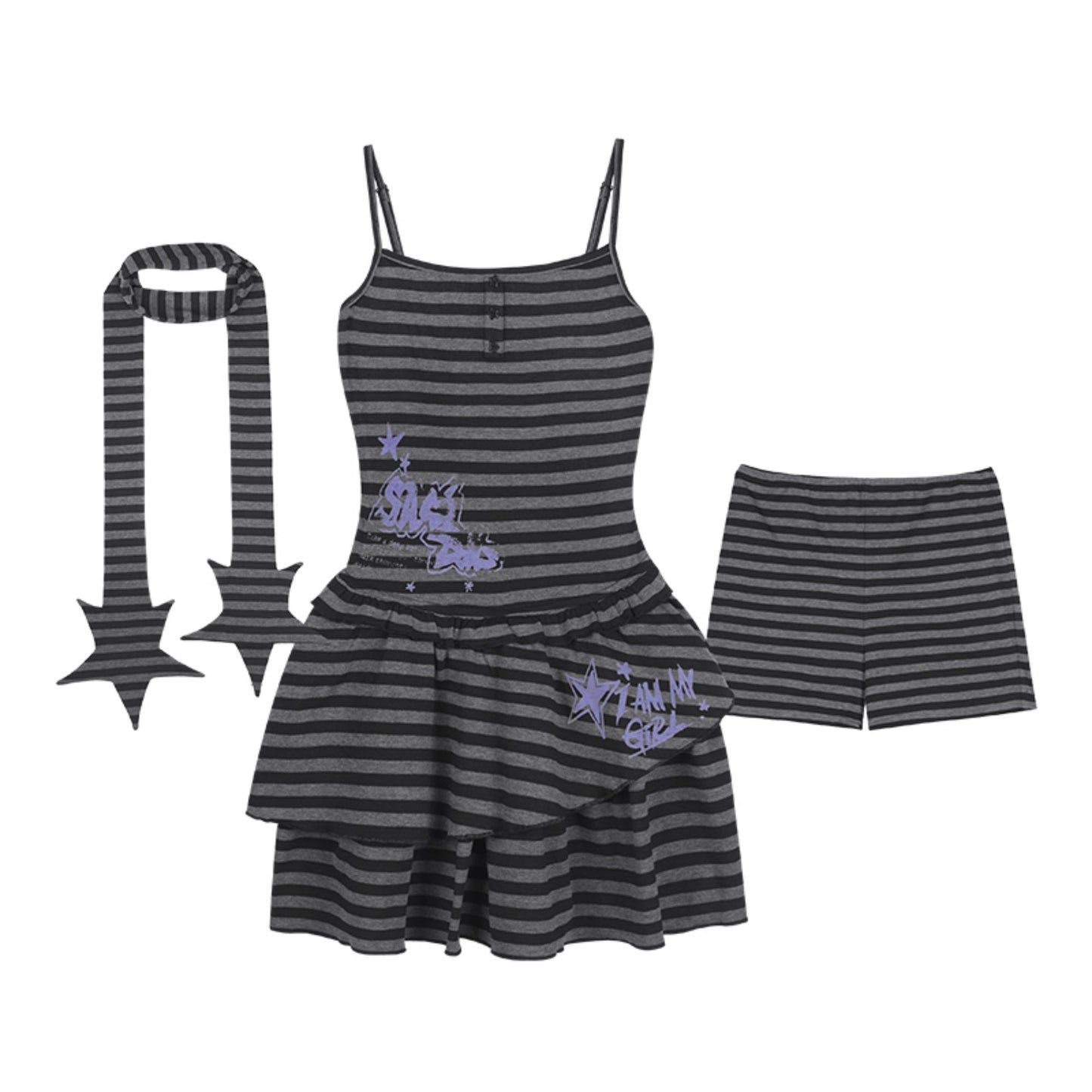 Summer Chic Striped Black 3-piece Dress Set