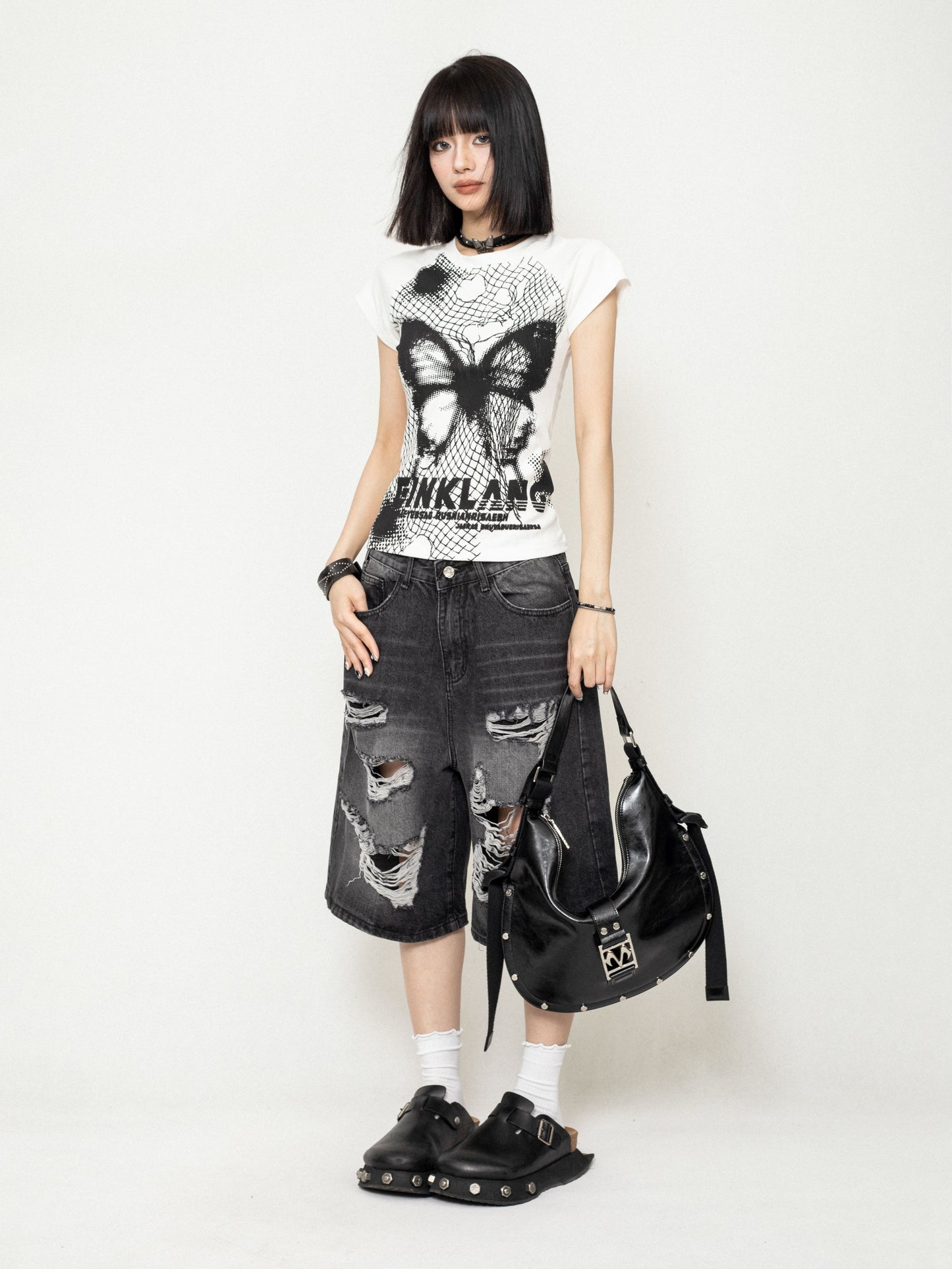 Punk Ripped Wide-Leg Shorts