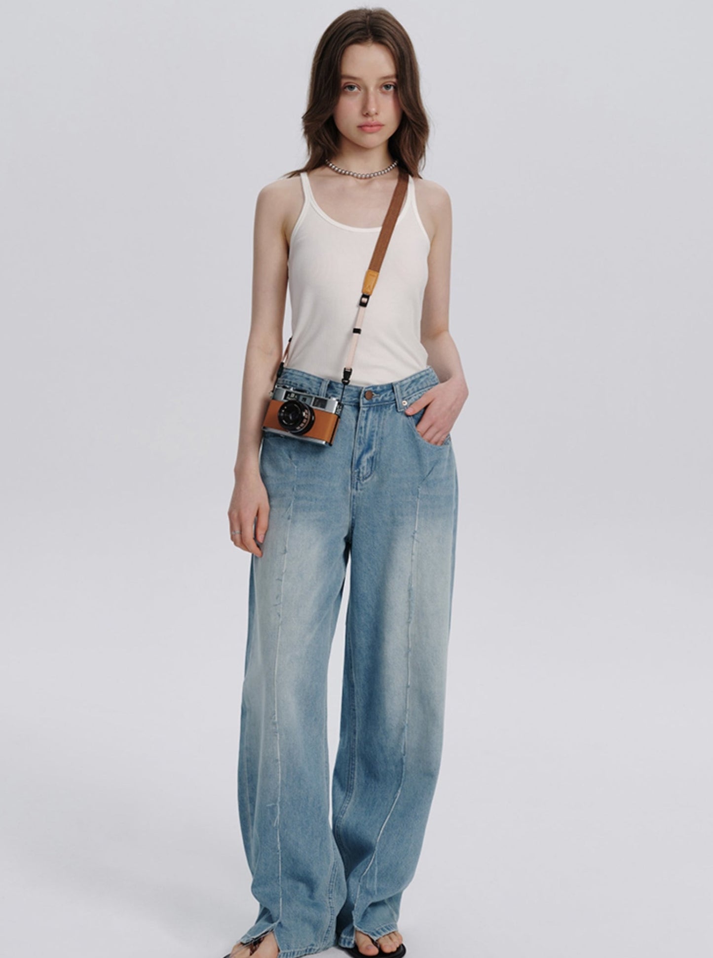 Light Blue Wide-Leg Denim Pants