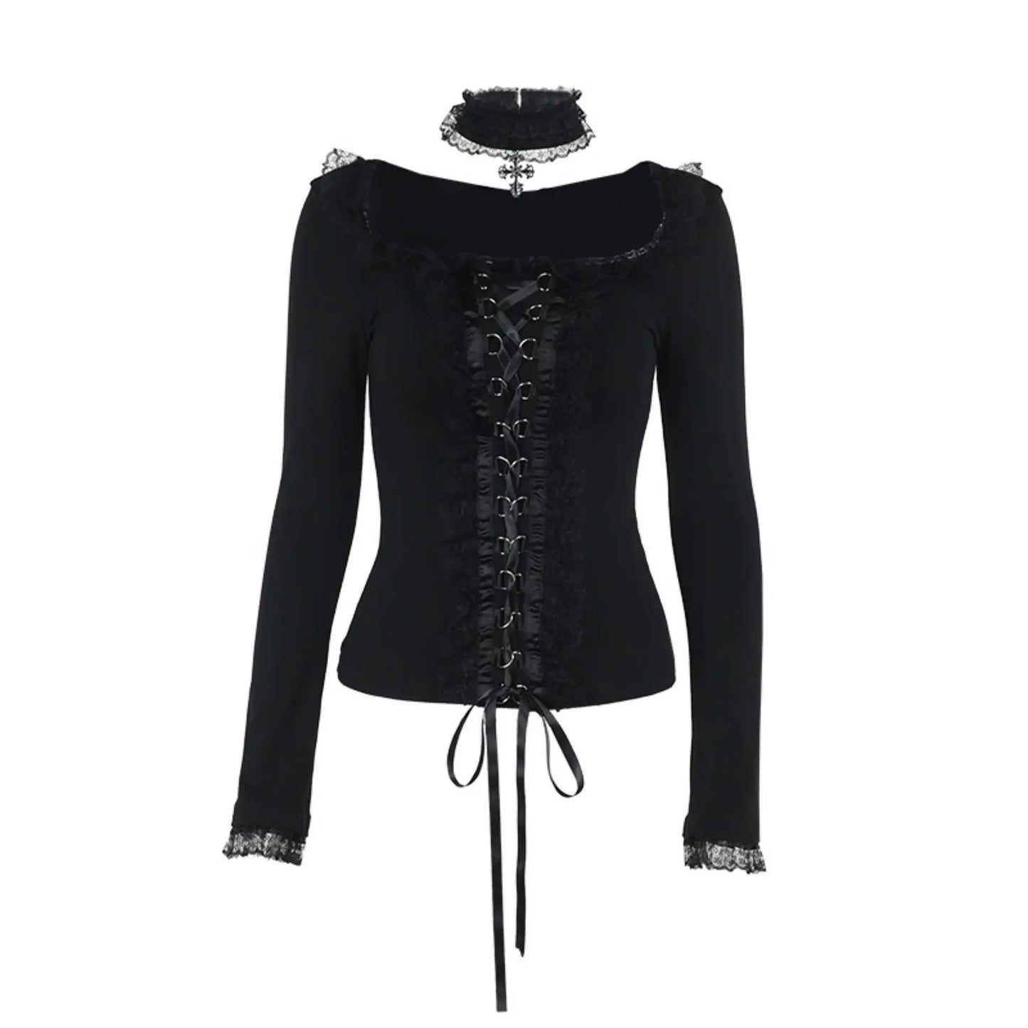 Gothic Black Slim Long Sleeve Top