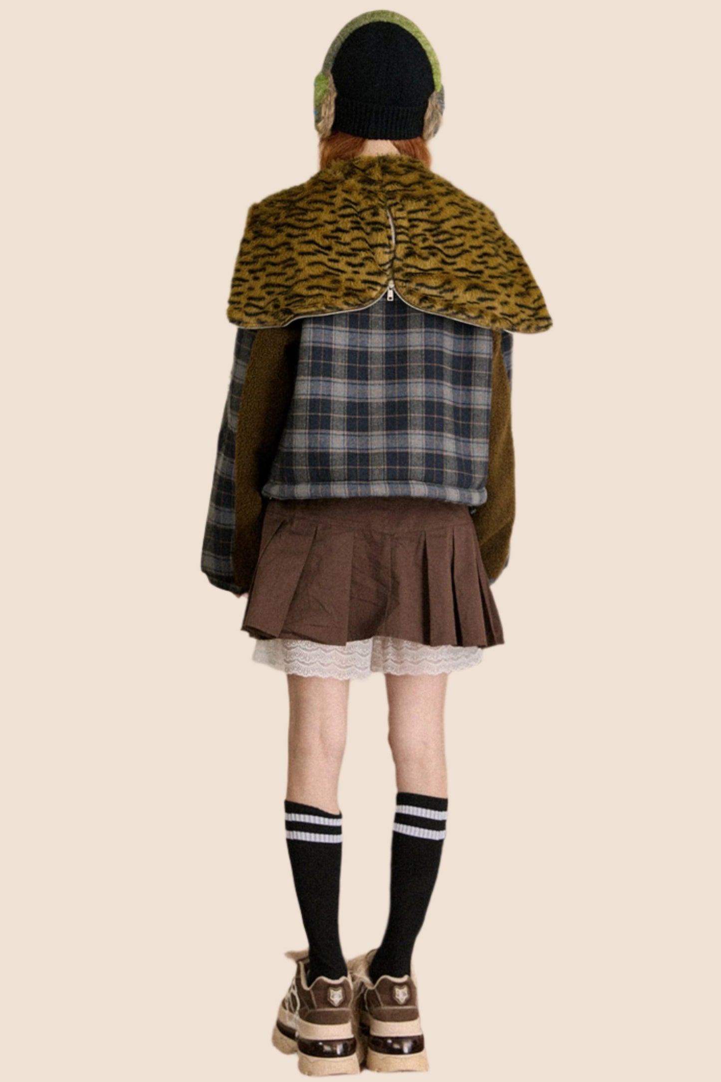 레트로 탈부착 후드 체크 재킷