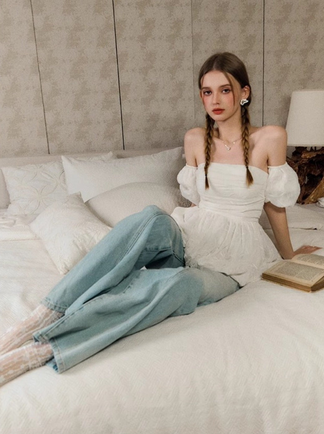 미스트 로즈 프렌치 원숄더 셔츠