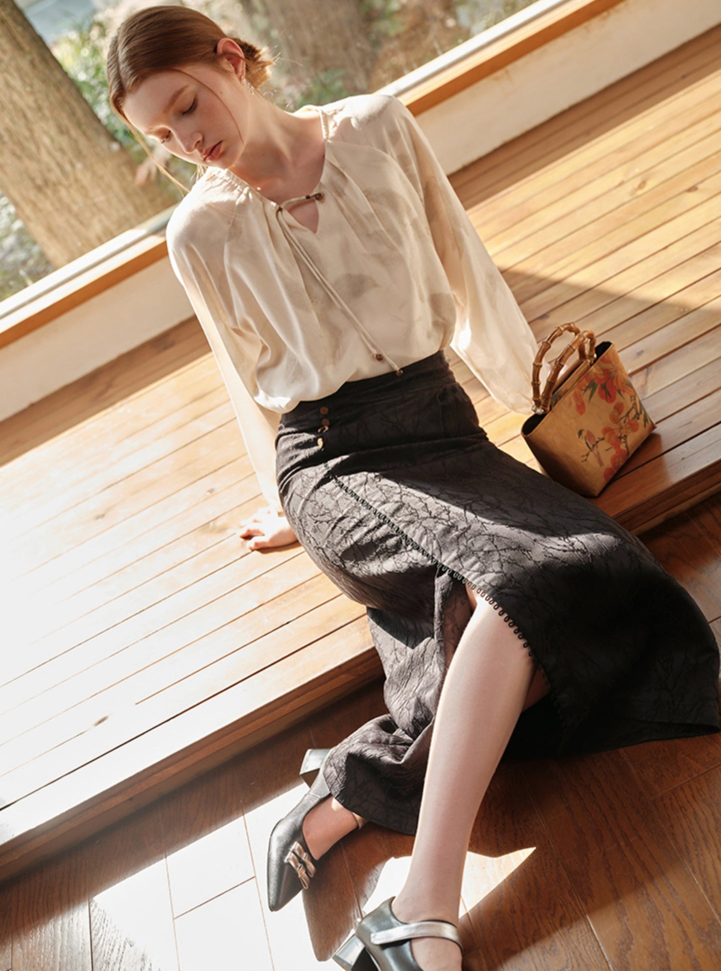 Black High Waist Jacquard Skirt