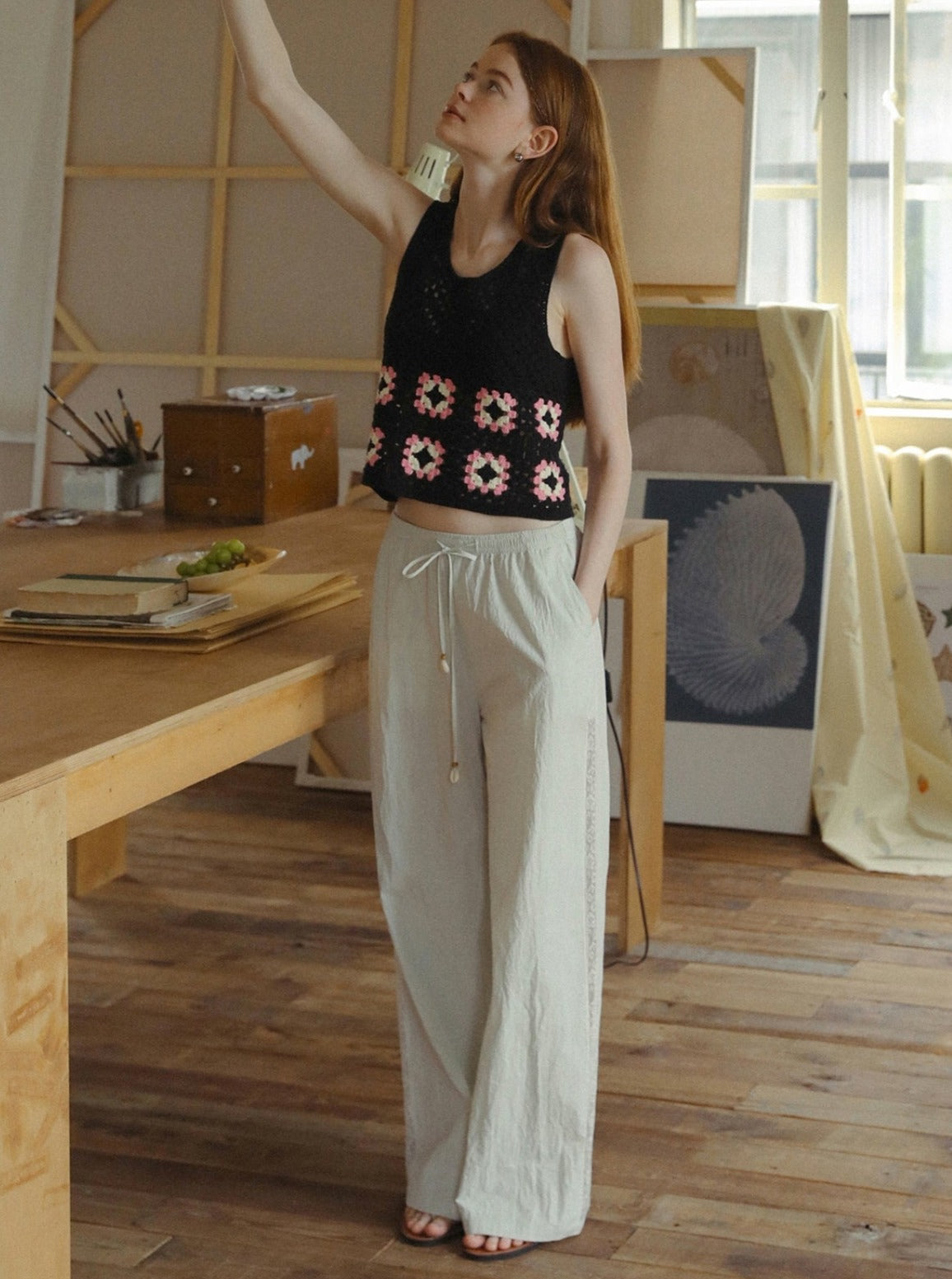 Lace Stitching Retro Slacks Pants