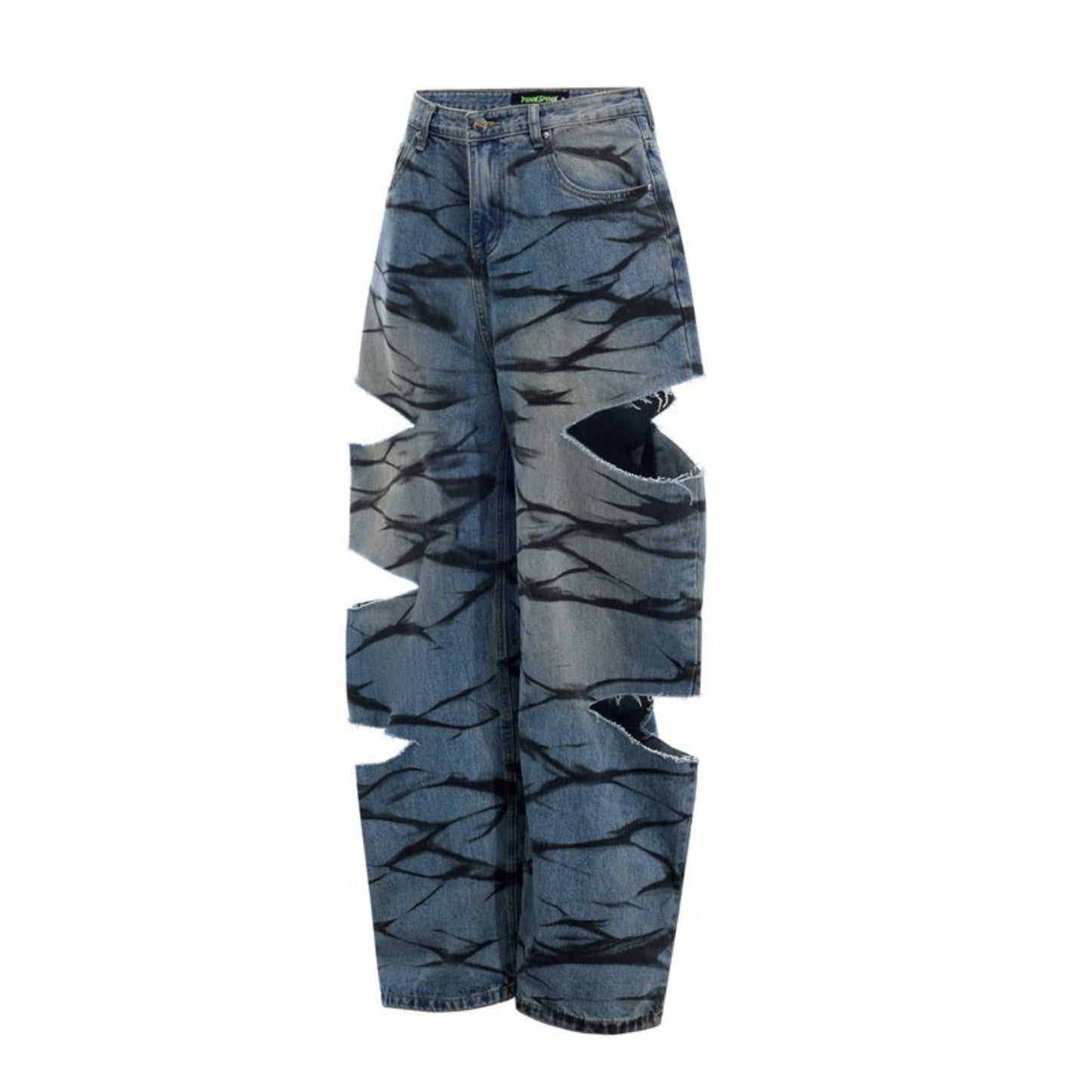 Graffiti Layered Distressed Jeans