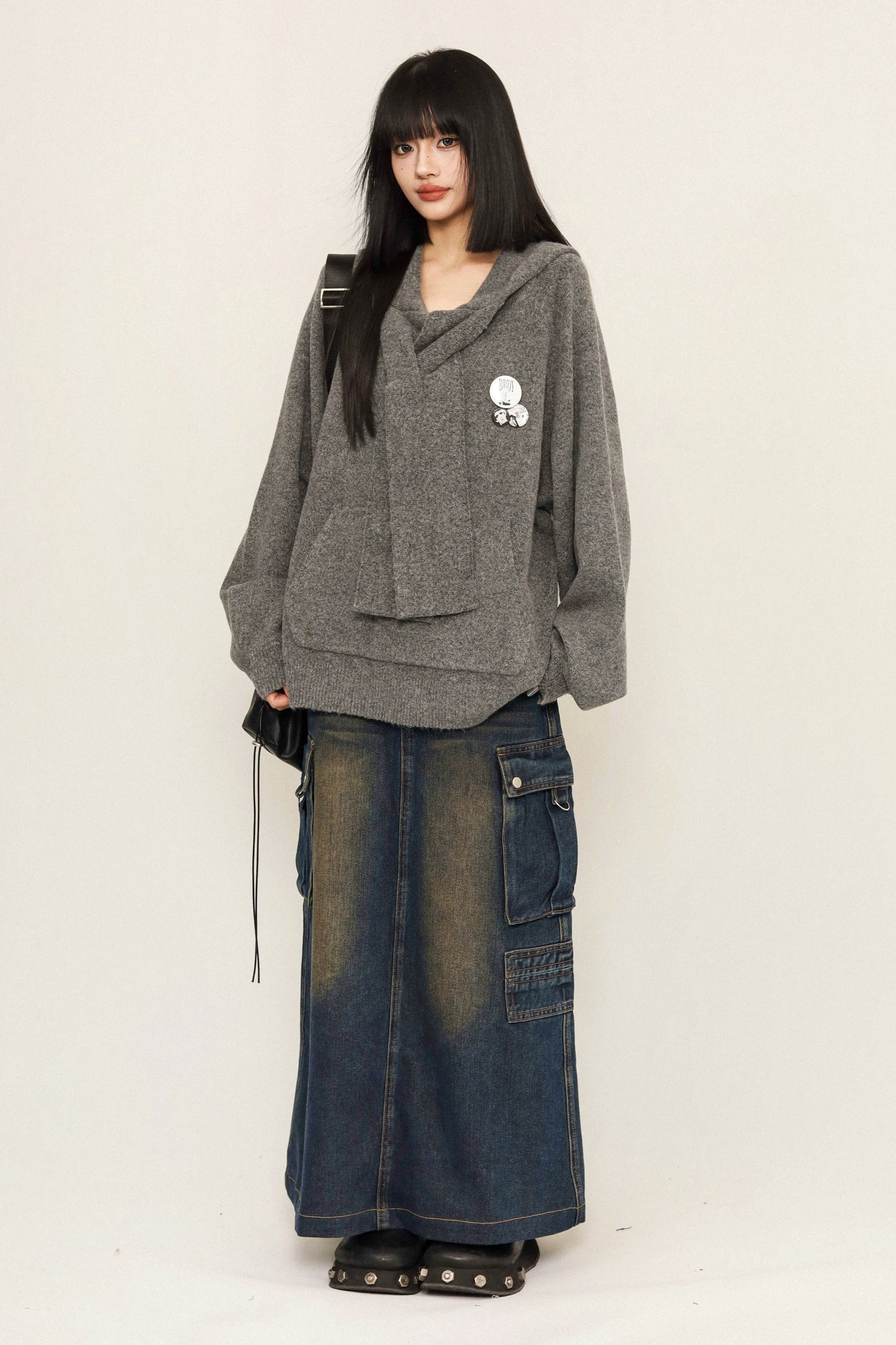 Sweat à capuche en tricot de style universitaire ample