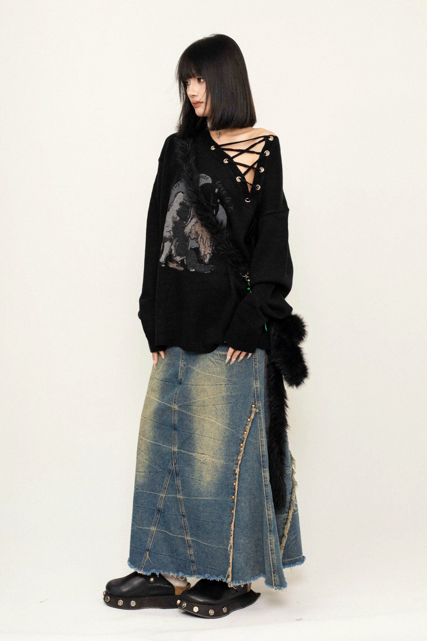 Pull en tricot à lacets décolleté