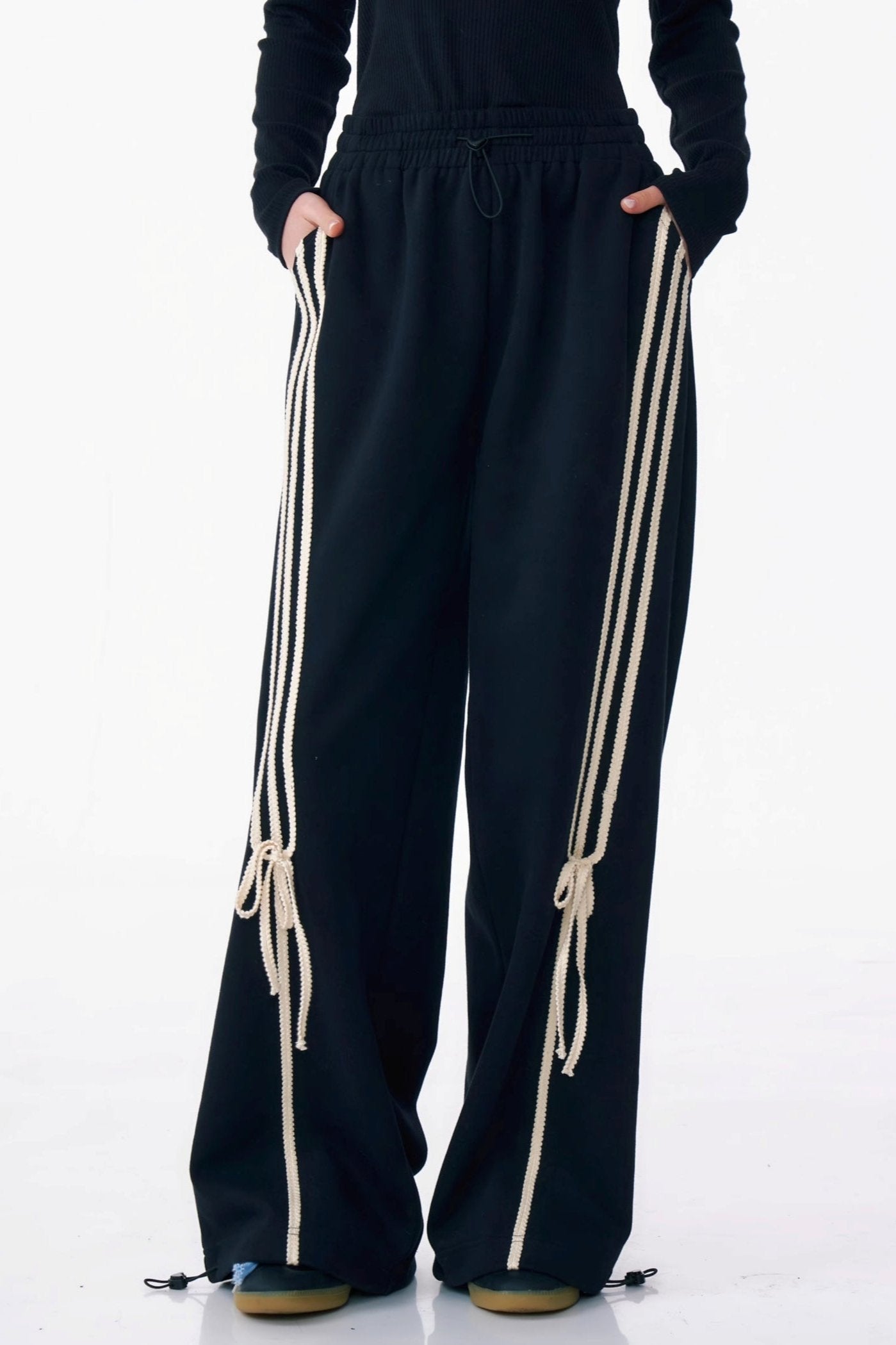Striped self tie straight leg pant
