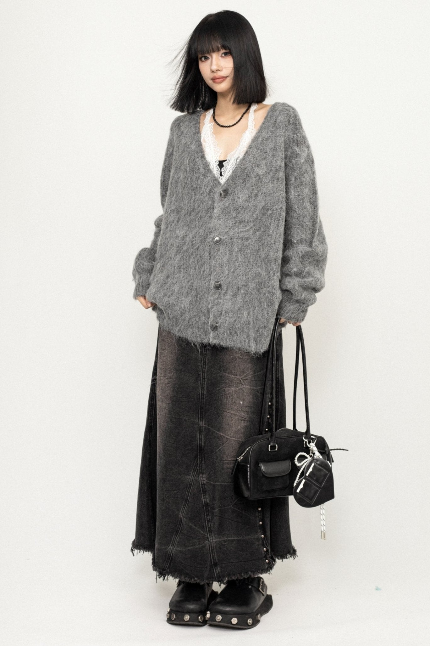 한국식 느긋한 스타일 스웨터 가디건