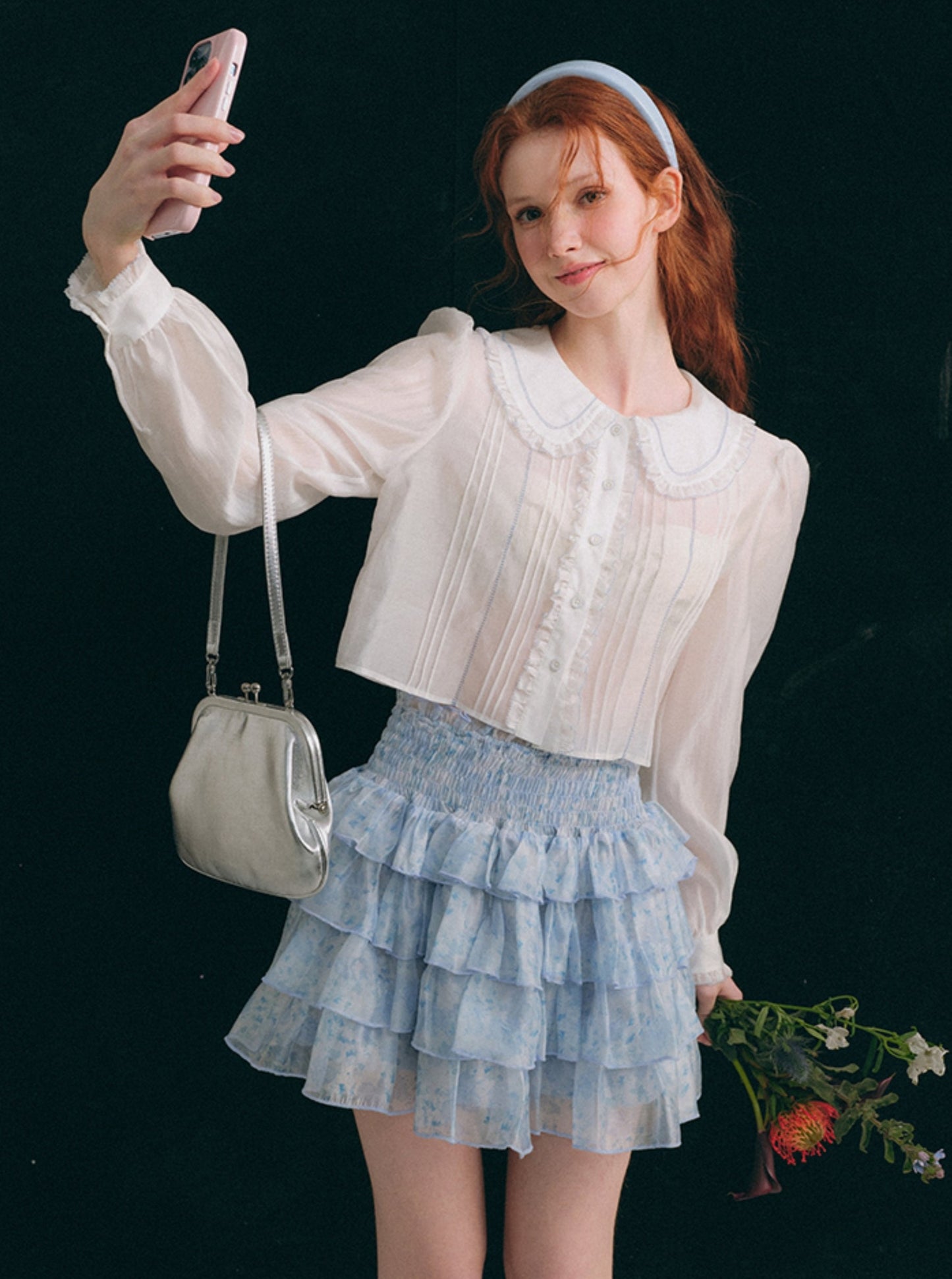 텐셀 블라우스 흐릿한 인식 셔츠