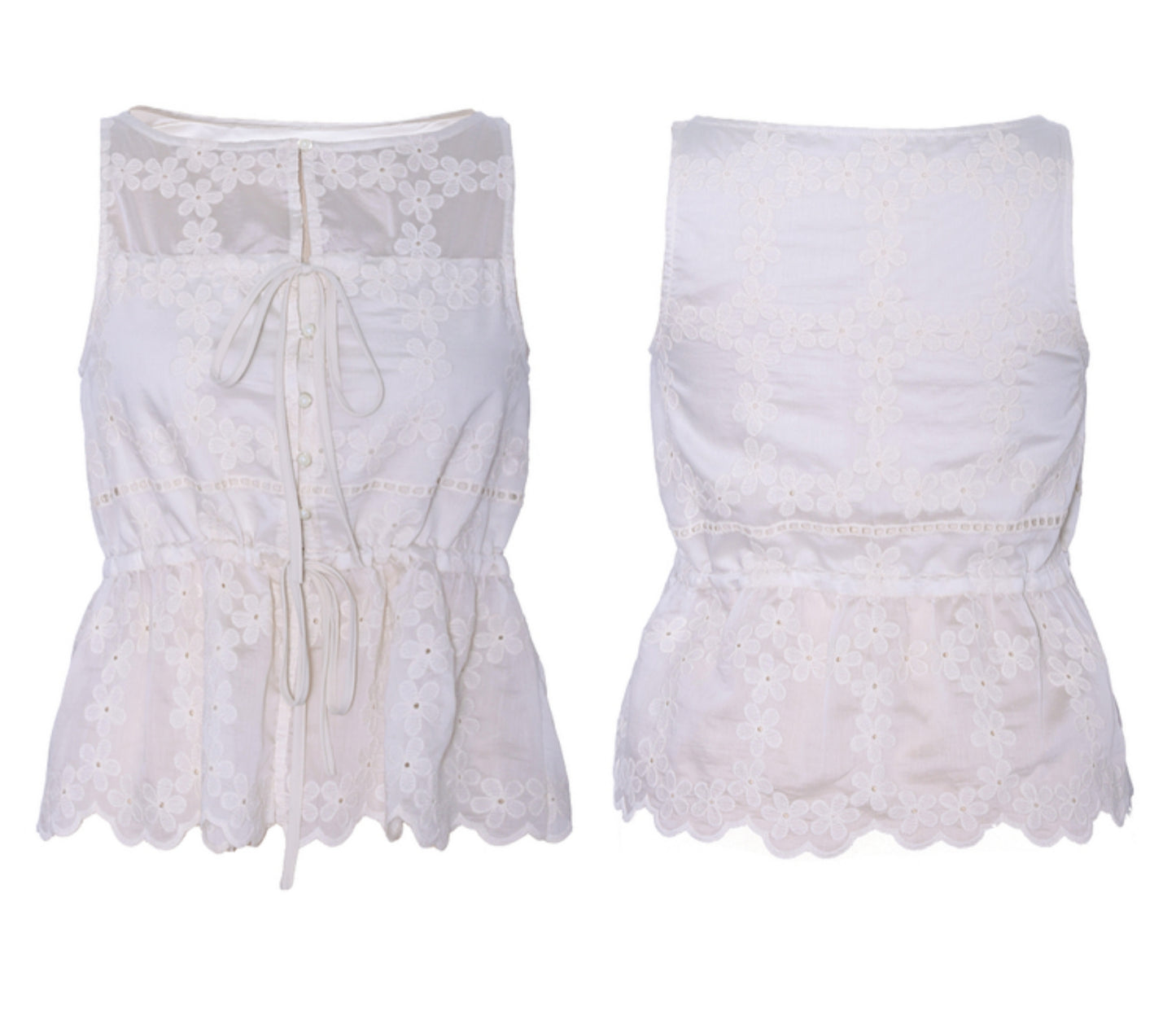 Lace Embroidered Soft Rice Tank Top Set-Up