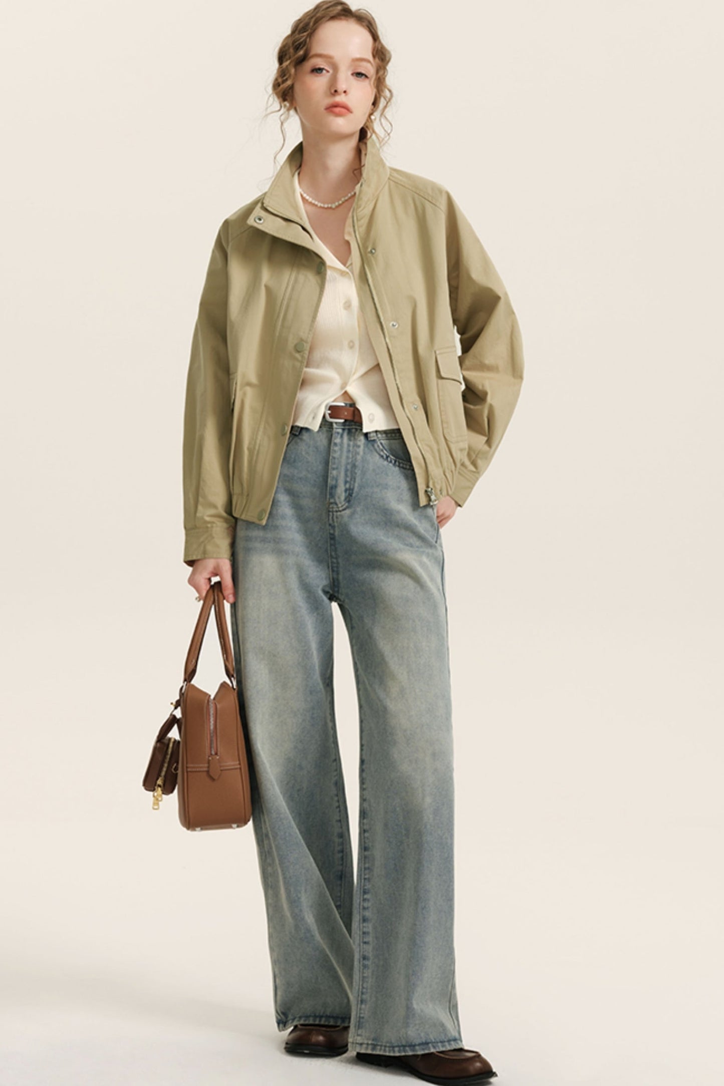 캐주얼 카키 크롭 재킷