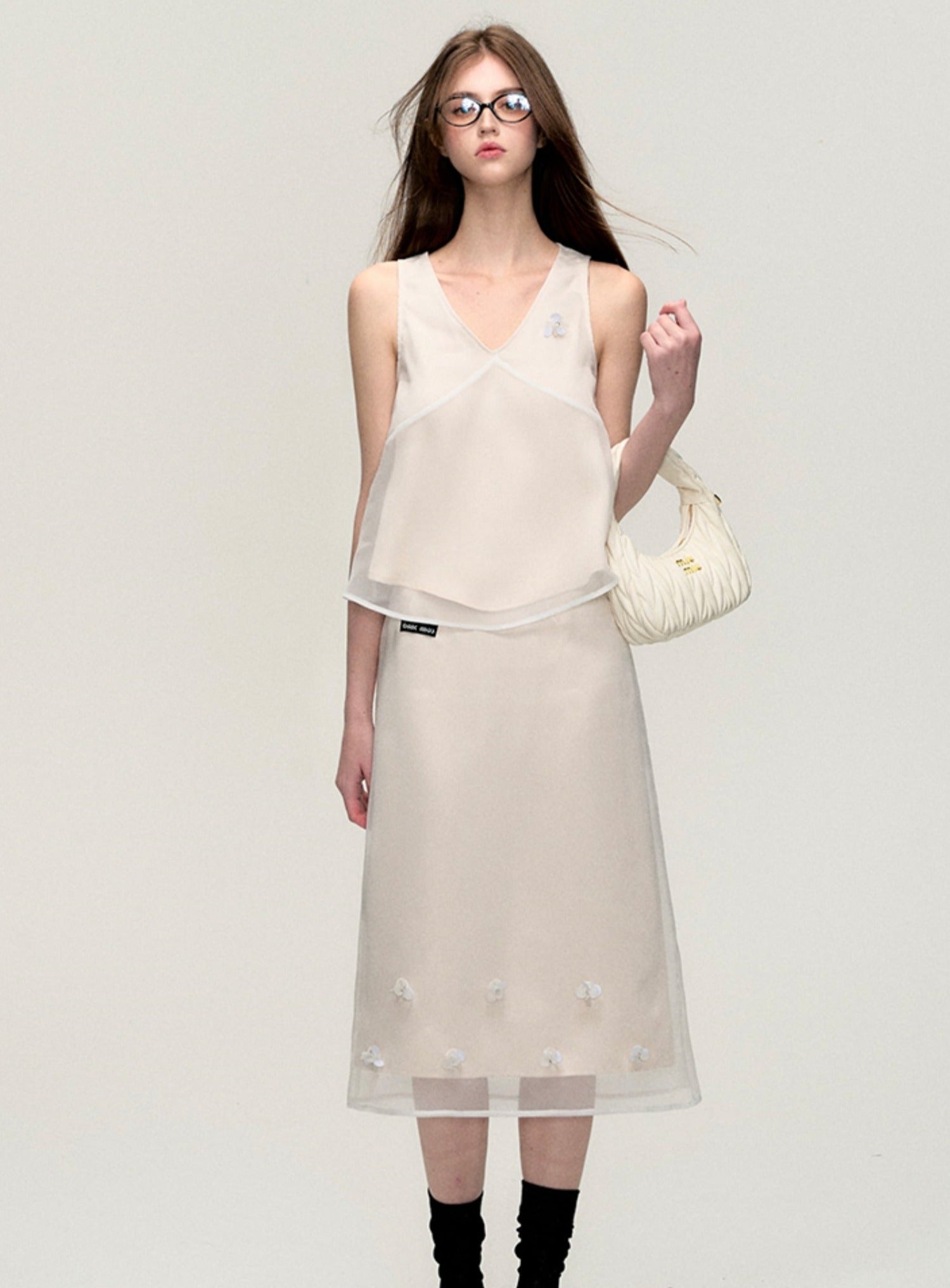 3D Flower Neck Skirt Two Piece Set main image 1