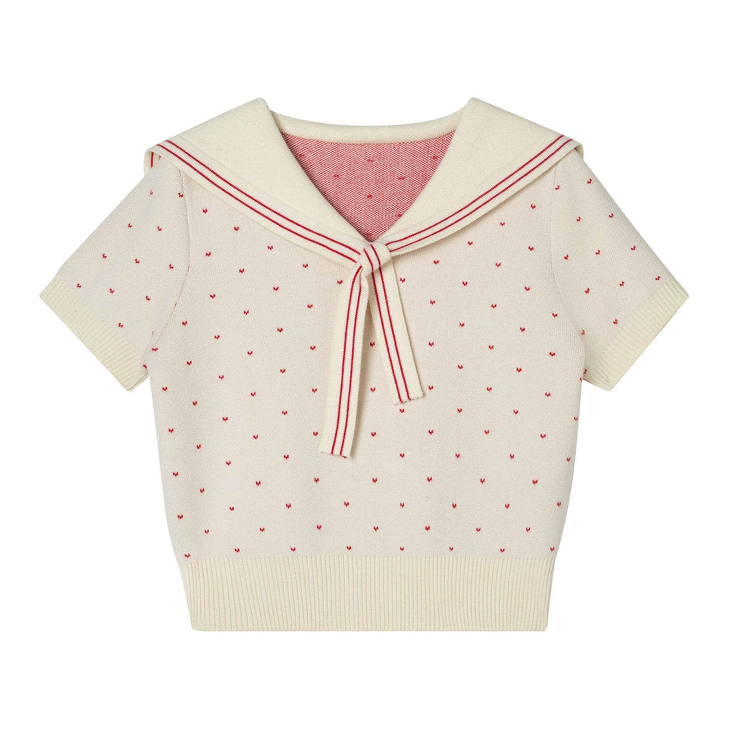 Navy Collar Dot Knit Top