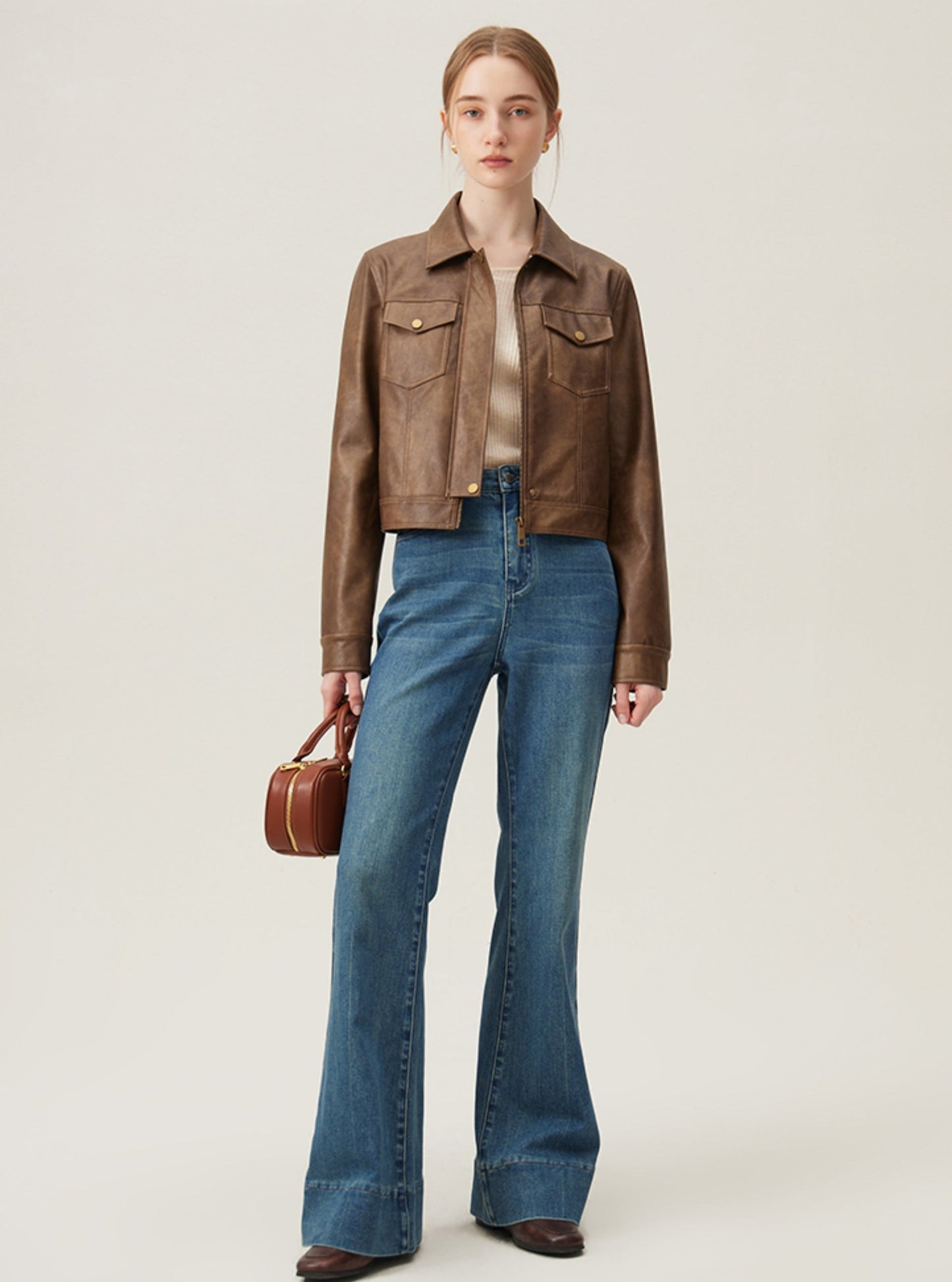 Vintage Maillard Leather Crop Jacket