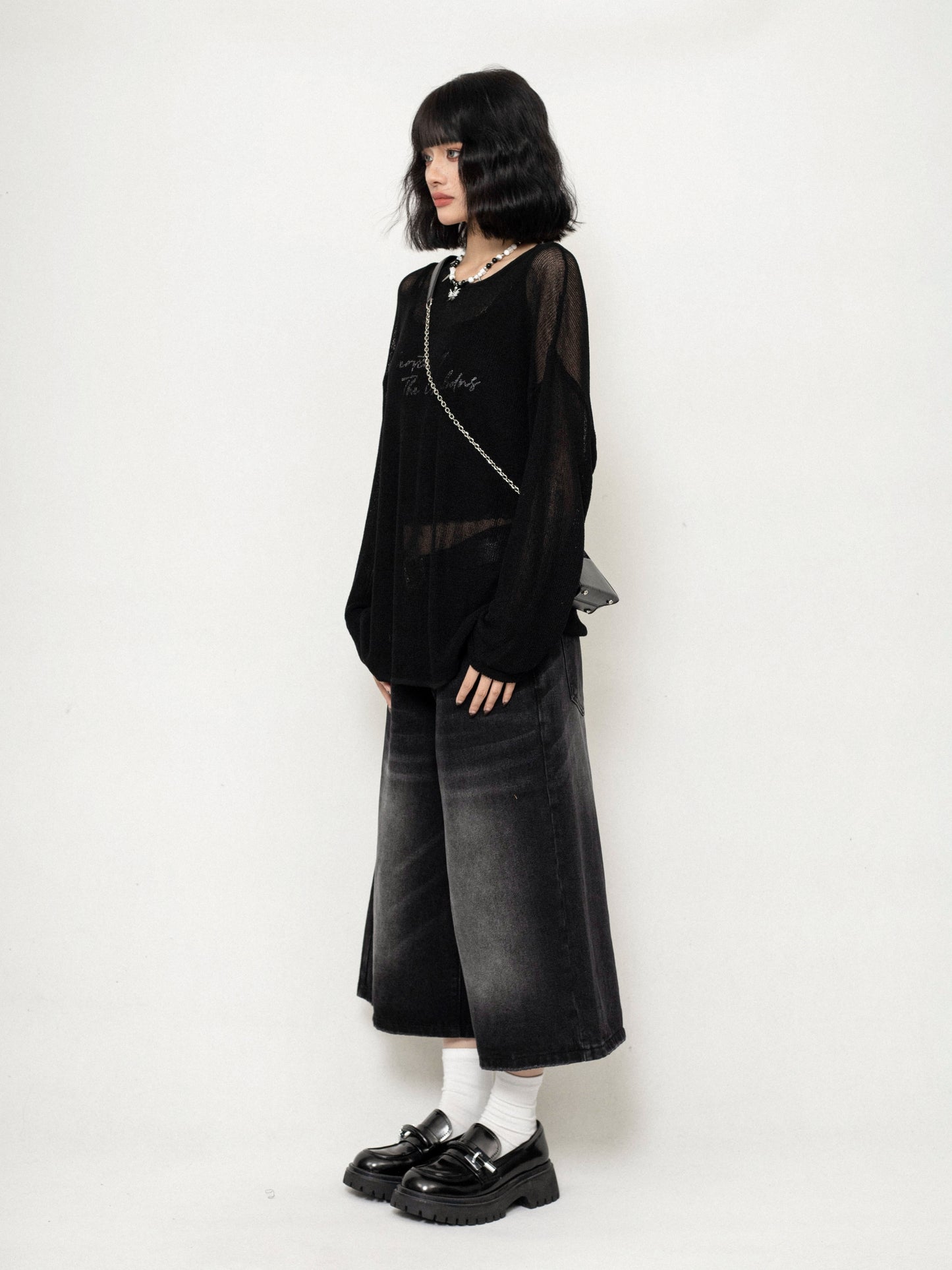 Mesh Cut-Out Knit Top