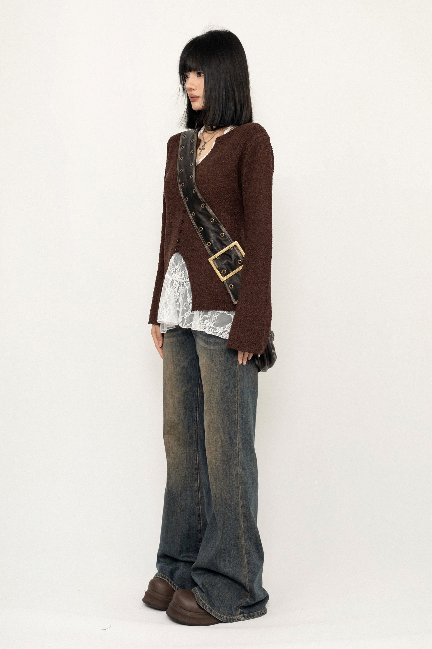 다목적 커피 울 니트 스웨터