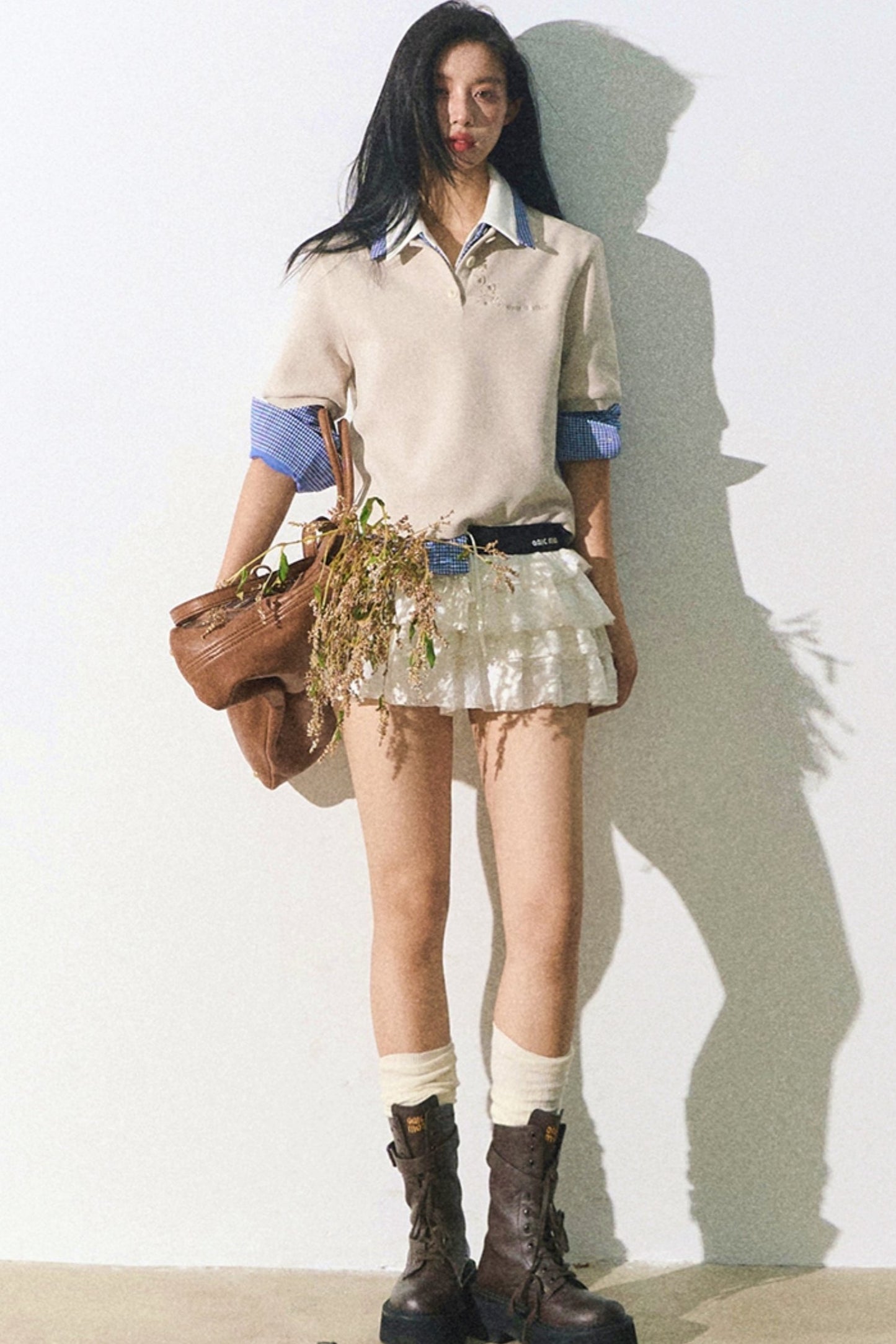 Chemise à deux couches faussement brodée