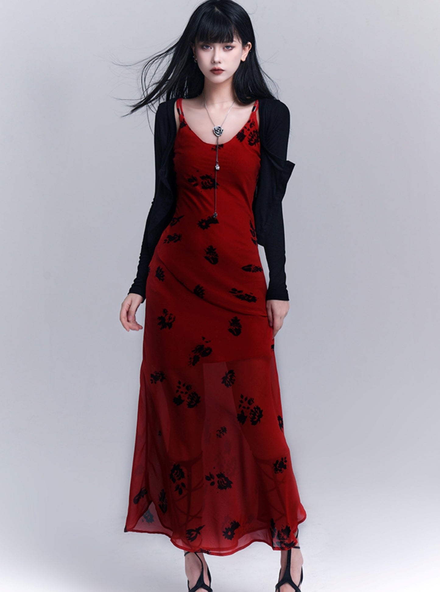 아름다운 비충돌 레드 드레스