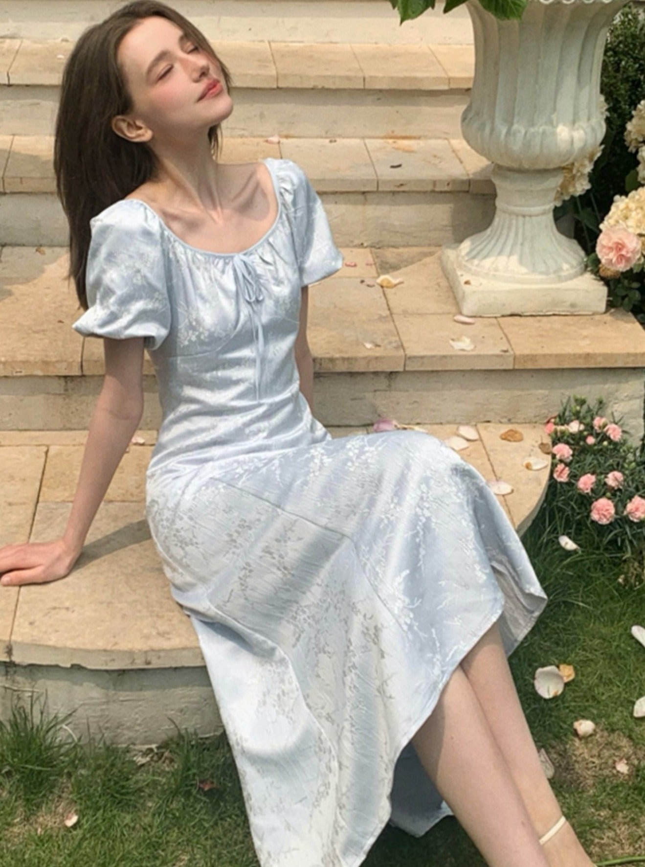 French Jacquard Short Sleeve Dress