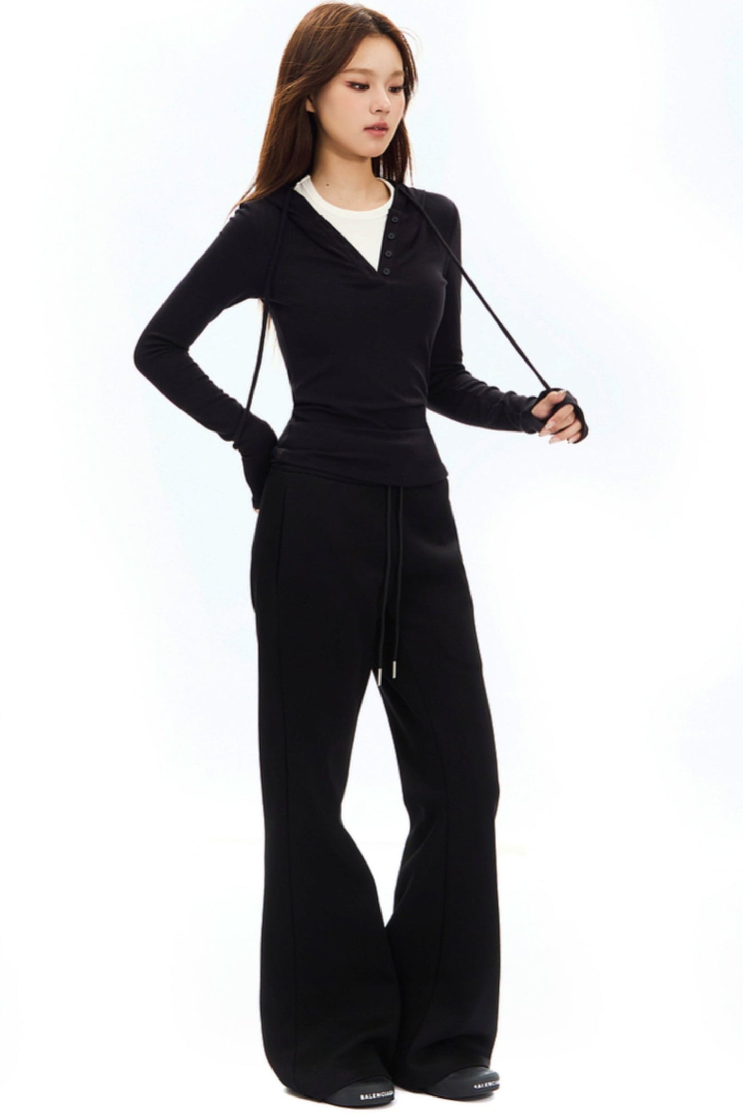 레트로 슬림 핏 후드 티셔츠