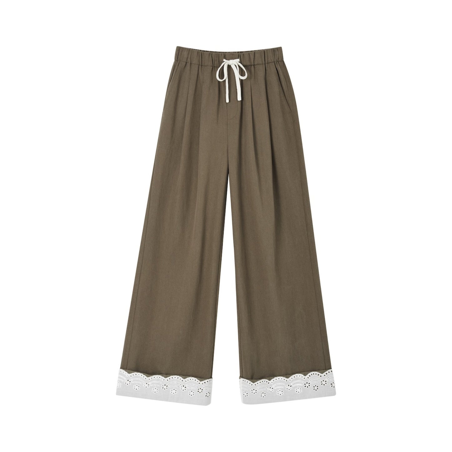 Lace-Trimmed Wide Leg Pants