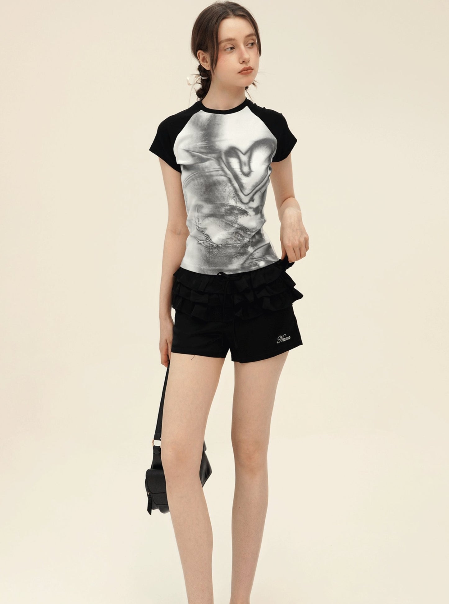 Retro Graffiti Print Raglan T-Shirt Set-Up